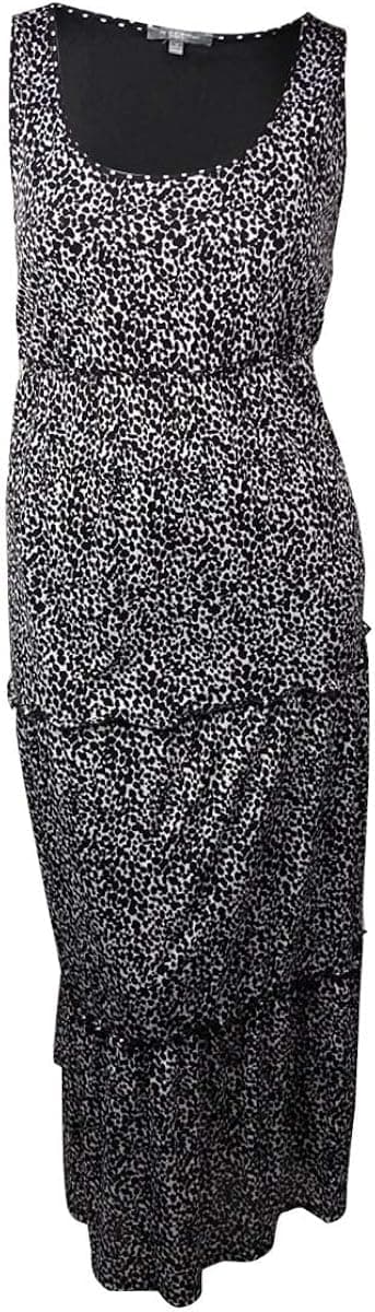 NY Collection Women's Plus Size Animal Dot Print Maxi Dress with Tiered Skirt