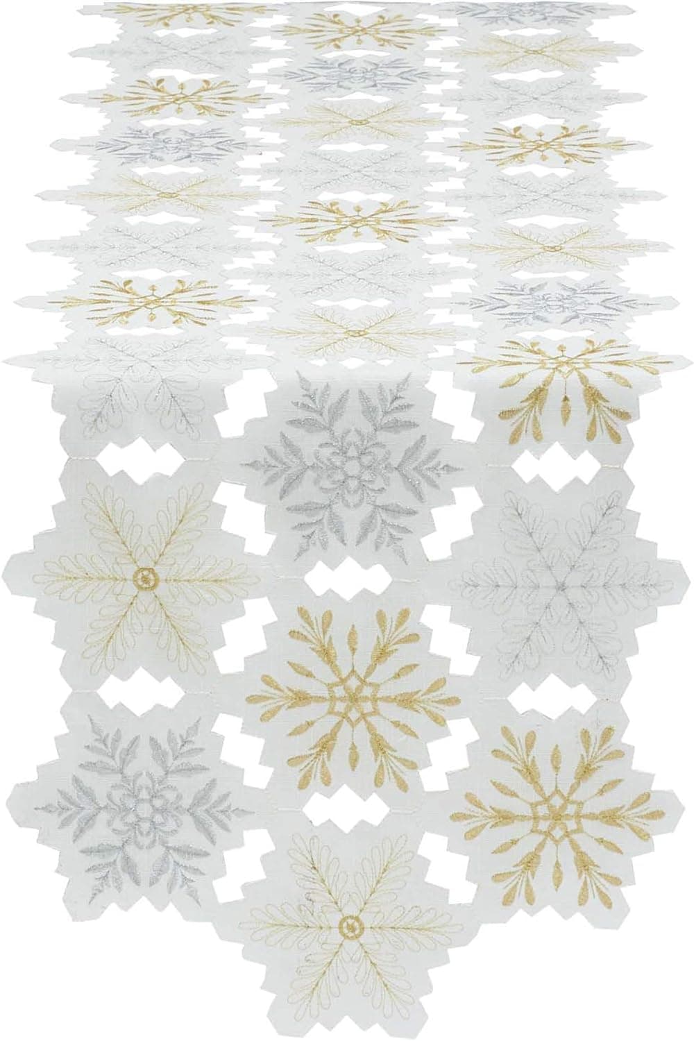DII Embroidered Holiday Table Décor Collection Christmas Kitchen, Snowflakes Table Runner, 14x54, Silver & Gold