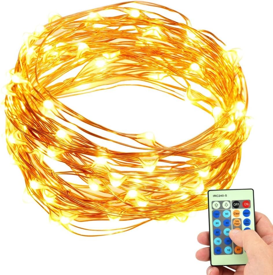 SKONYON 33ft 100 LED String Lights Dimmable Starry Rope Lights with Remote Control IP65 Waterproof Fairy Lights for Bedroom, Patio, Garden, Yard, Wedding, Parties, Christmas, Halloween