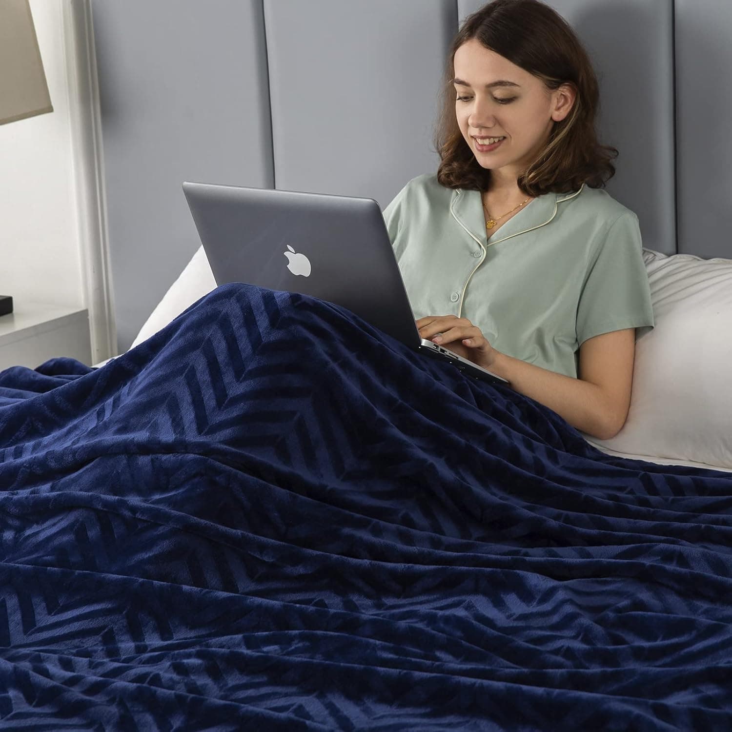 L'AGRATY Fleece Throw Blankets Super Soft Flannel Cozy Blankets, Machine Washable Lightweight Fuzzy Blanket for Bed Office, Warm Plush Blankets for All Season (Twin Size 60"×80", Blue)