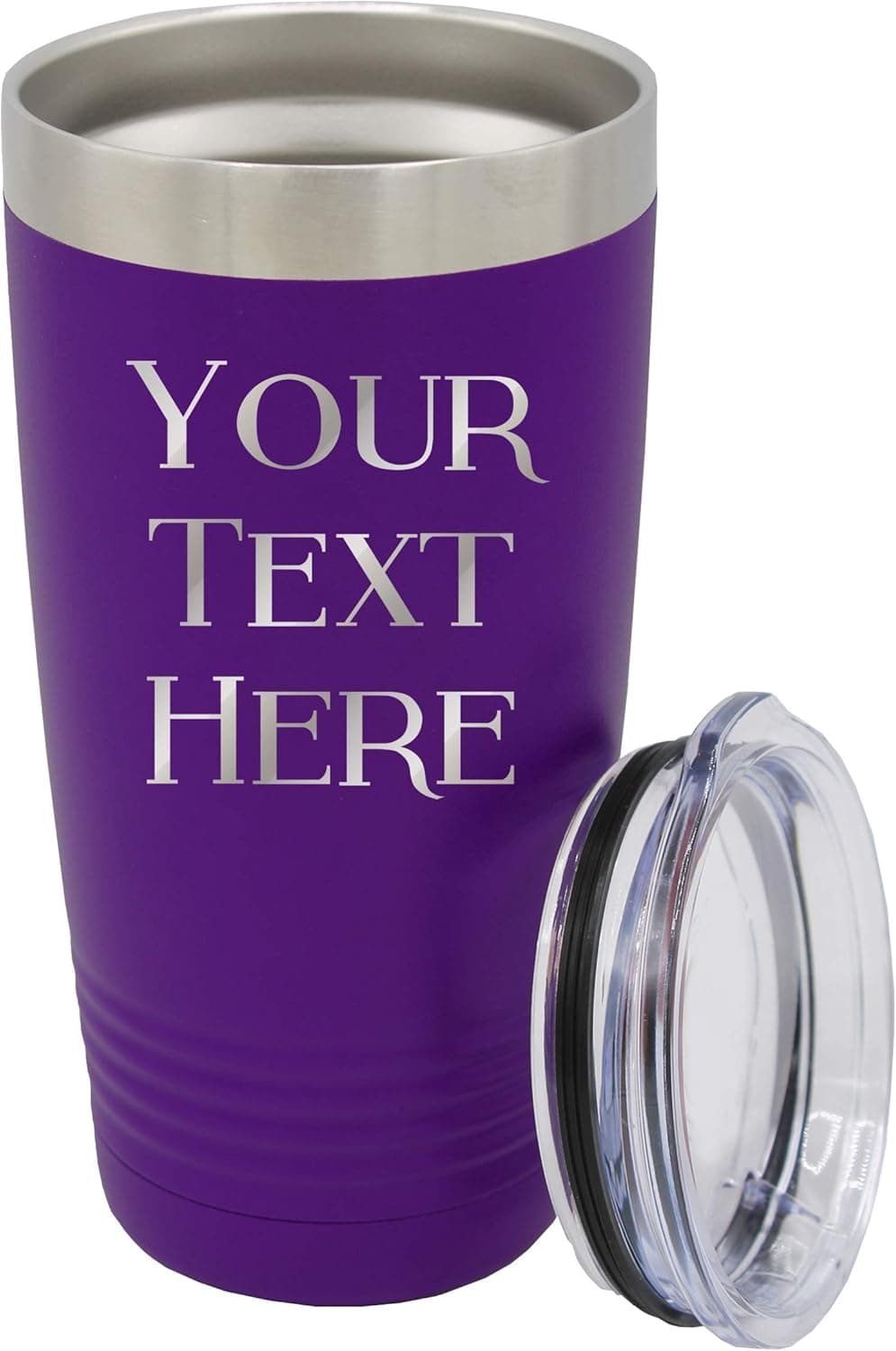 Customized Personalized Stainless Steel Travel Tumbler with Lid - Engraved Double-Wall Vacuum Insulated for Him, Her Your Custom Text (20 oz, Matte Purple)