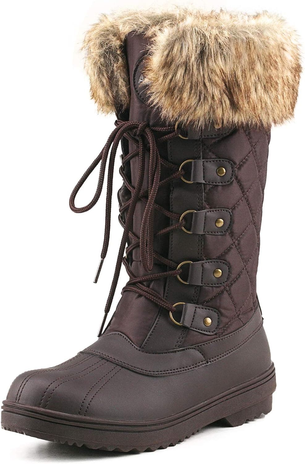 Shenda Women's Mid-Calf Lace Up Oxford Fabric Snow Boots E7623