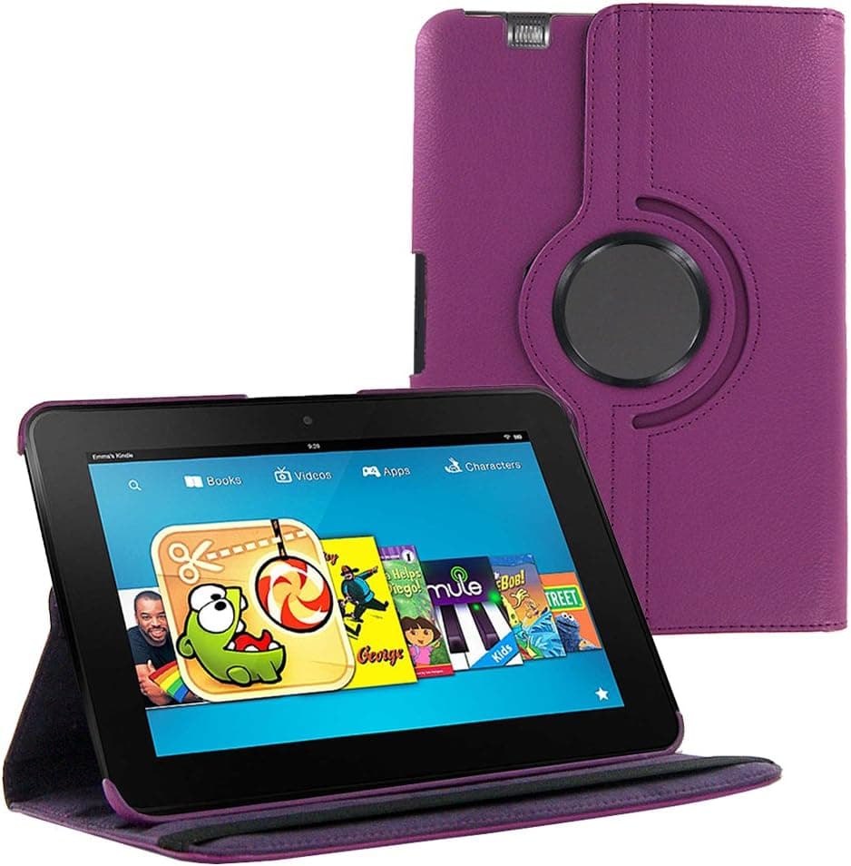 KIQ Purple 360 Rotating Folio PU Leather Stand Case Cover for Amazon Kindle Fire HD 8.9" Build-in Stand