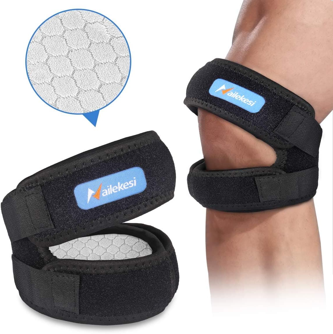 Patella Knee Strap, Adjustable Dual Strap Band Brace for Knee Support, Knee Pain Relief for Running, Jumper, Squats, Weight Lifting, Basketball, for Women and Men