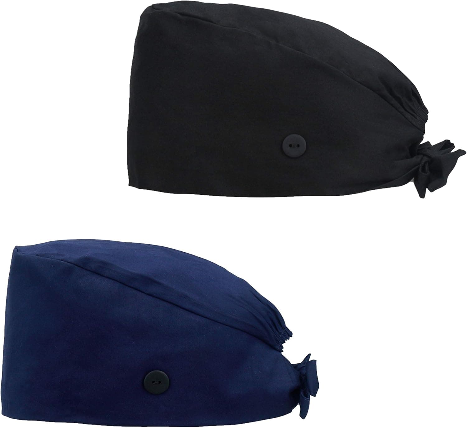 QBA Adjustable Working Cap with Button, 2 PCS, Cotton Working Hat Sweatband, Elastic Bandage Tie Back Hats for Women & Men, One Size, Black + Navy