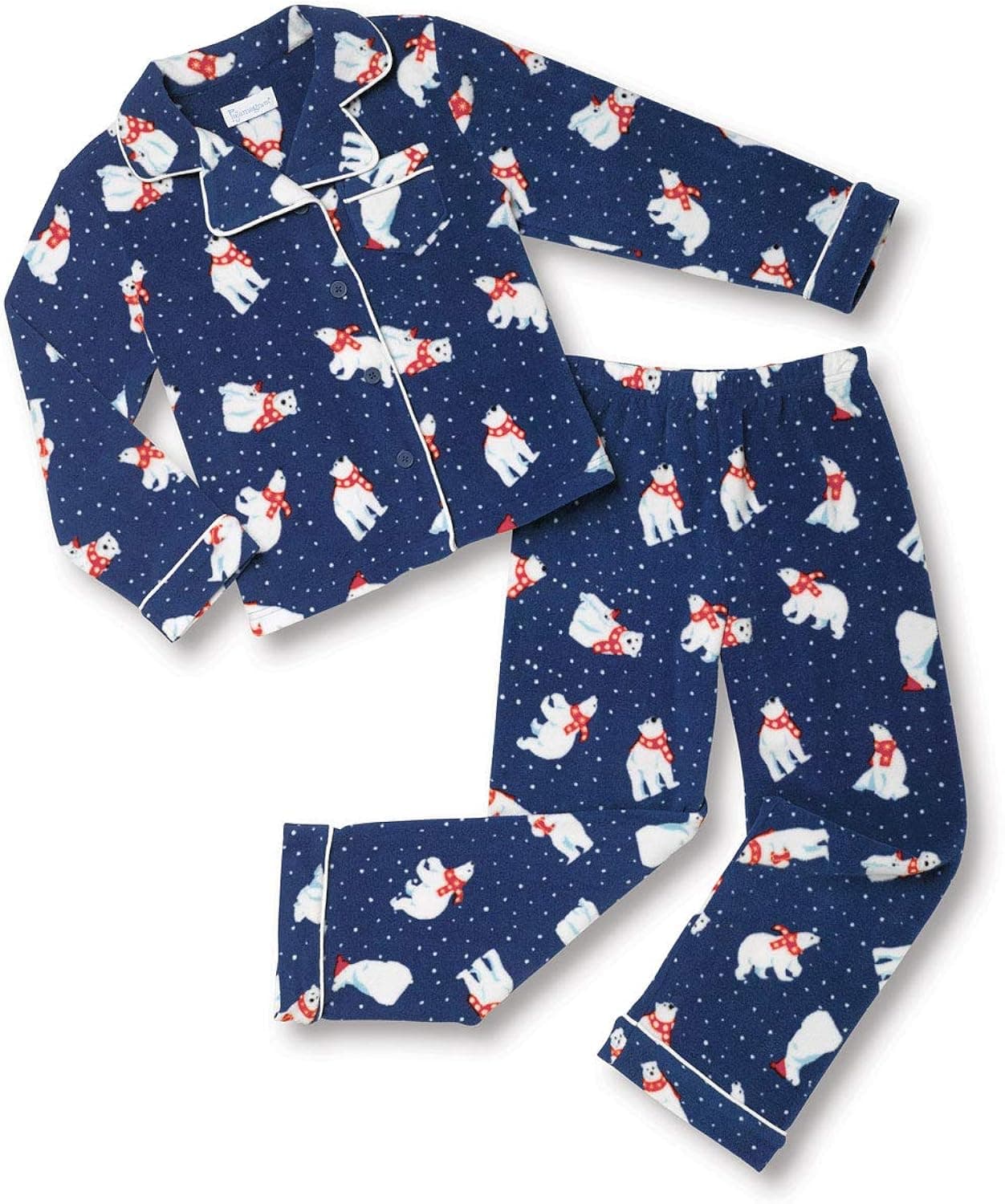 PajamaGram Big Girls Pajamas Warm - Girls Fleece Pajamas, Polar Bear, Navy, 8