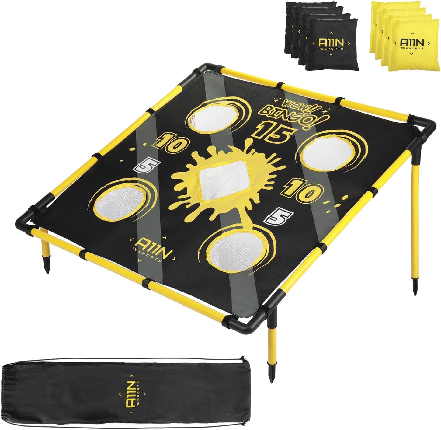 A11N Portable 2 in 1 Cornhole Game Set for Bean Bag Toss & Golf Cornhole Chipping Game - with 8 Bean Bags & Carrying Bag