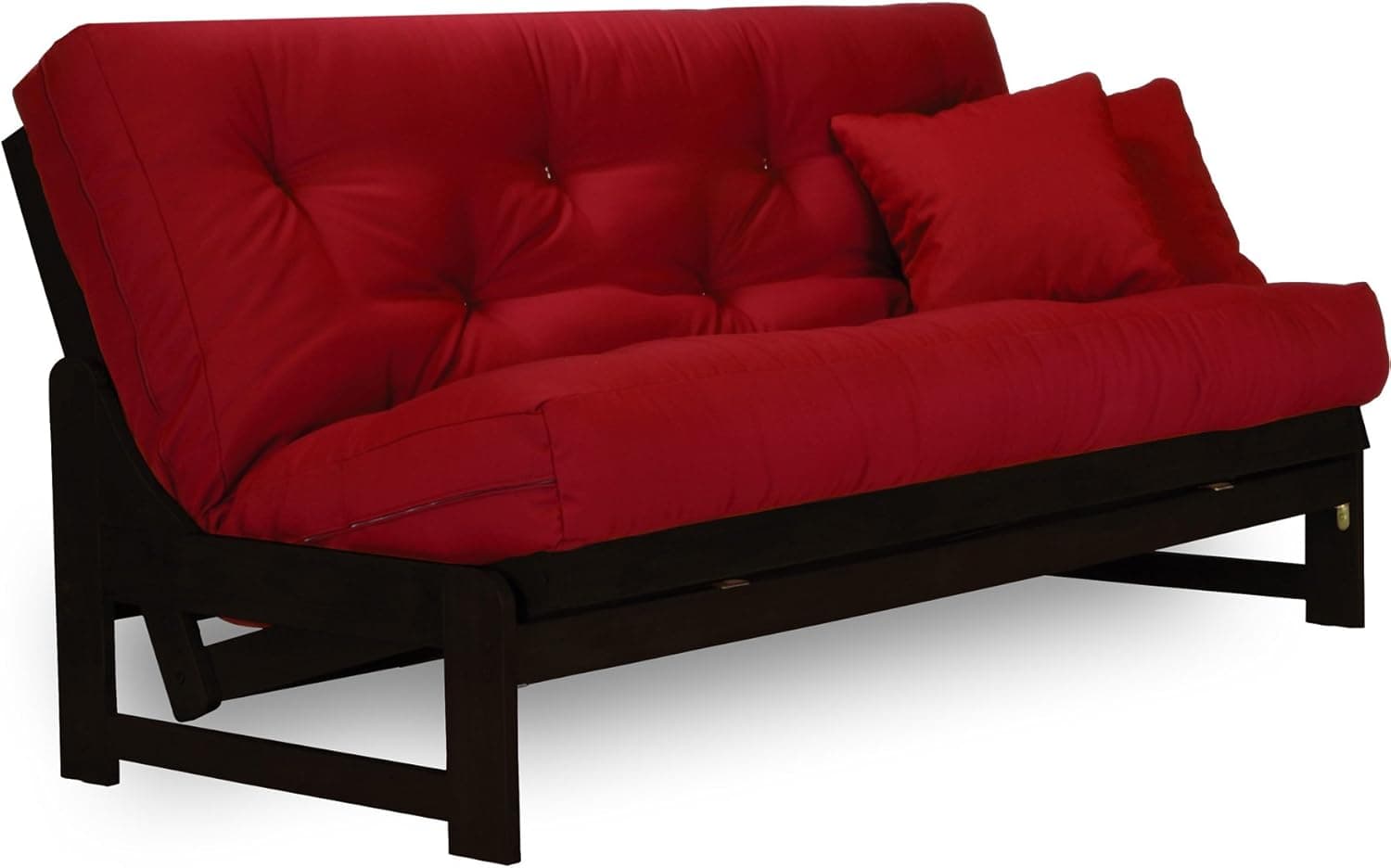 Arden Dark Espresso (Near Black) Futon Set Queen Size - Armless Futon Frame with Mattress Included (Twill Red), More Mattress Colors Available, Space Saving Modern Sofa Bed Sleeper