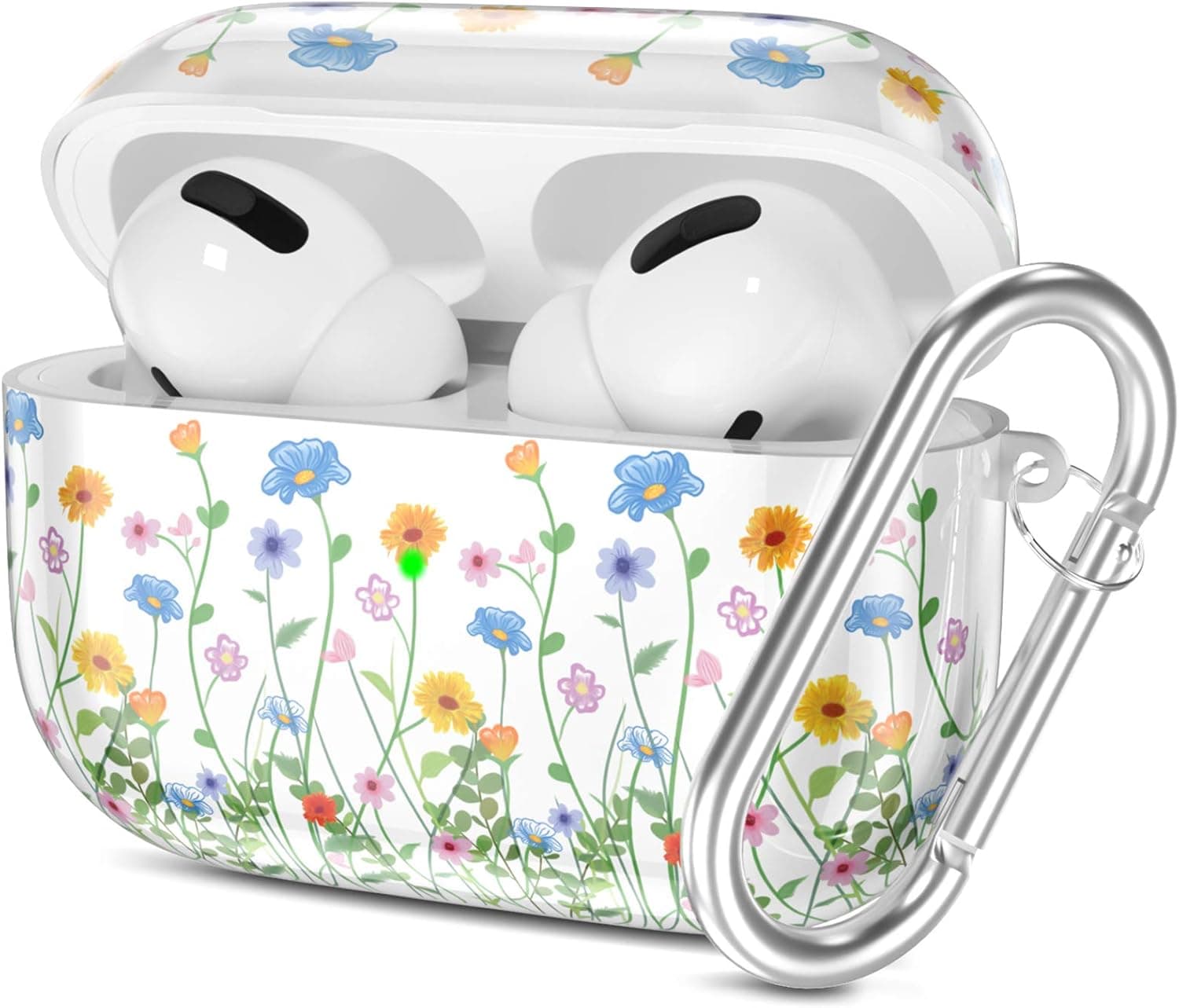 Hamile Compatible with AirPods Pro Case Hard Cover Cute Printed Protective Cases Skin for Apple AirPod Pro 3rd GEN (2019) Wireless Charging Case with Accessories Keychain for Girls - Flower Bouquet