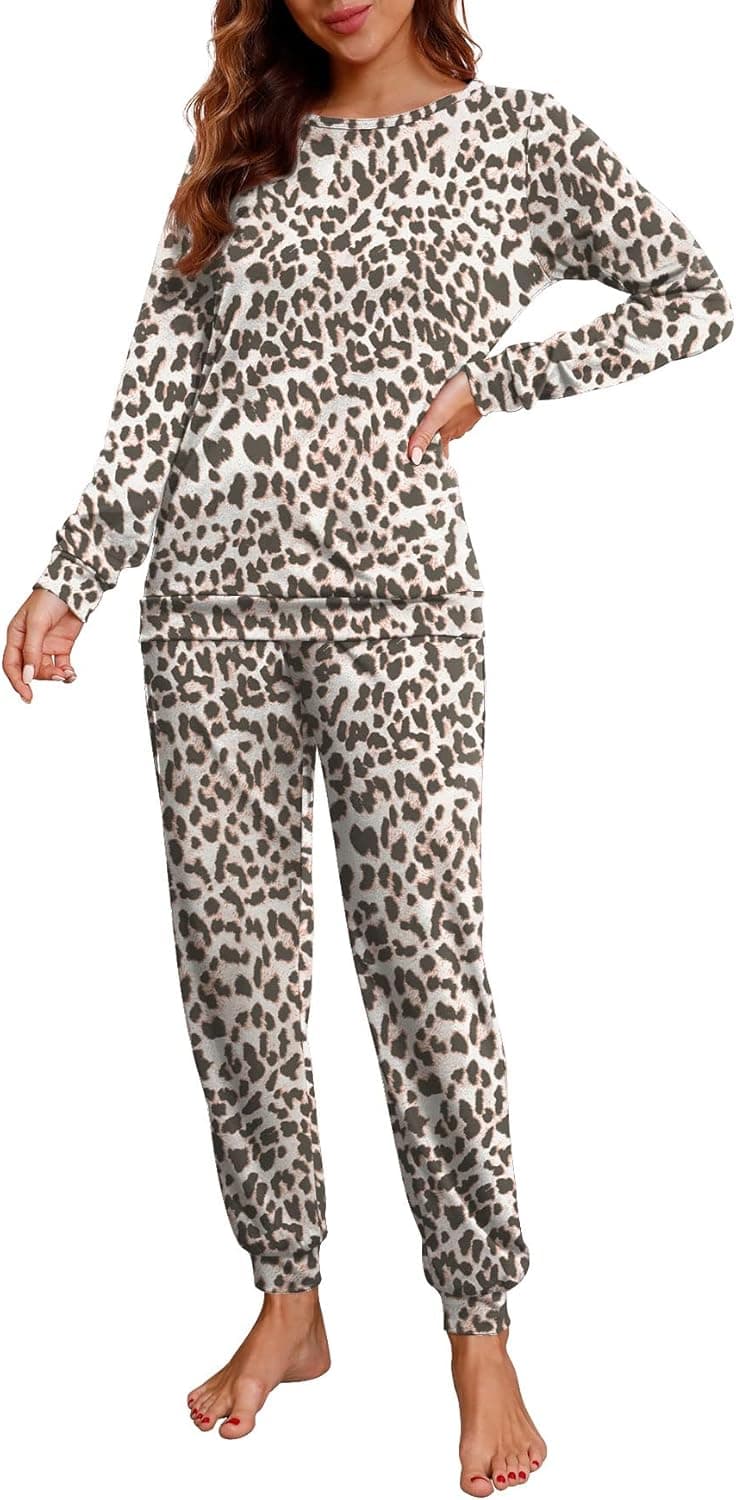 PrinStory Womens Pajama Set Long Sleeve Sleepwear Nightwear Soft Pjs Lounge Sets With Pockets