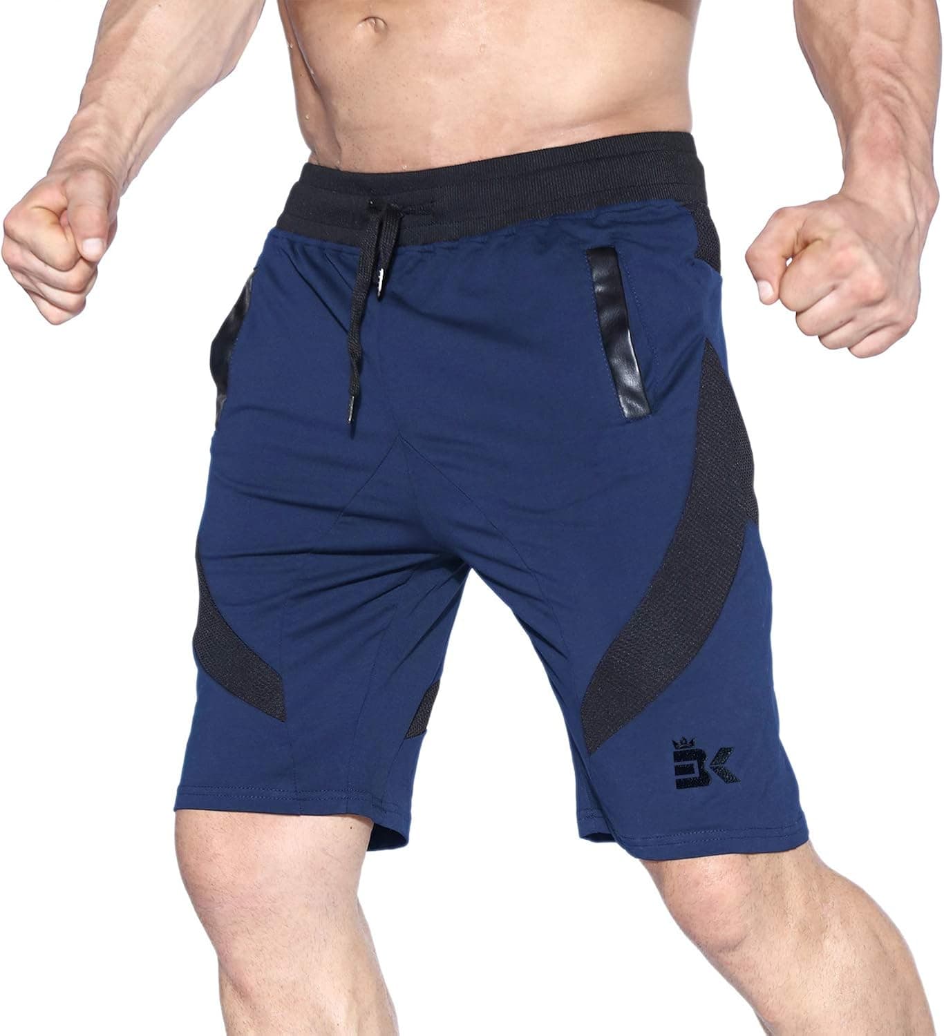 BROKIG Men's Gym Shorts, Athletic Workout Running Mesh Shorts with Pockets (Large, Navy)