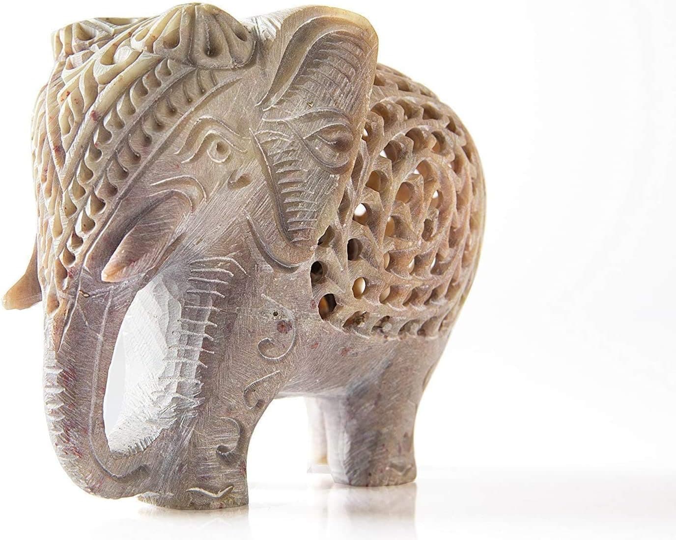 Ajuny Stone Nested Elephant Figurines Handmade Jali Work Animal Statue Modern Home Table Decor Gifts