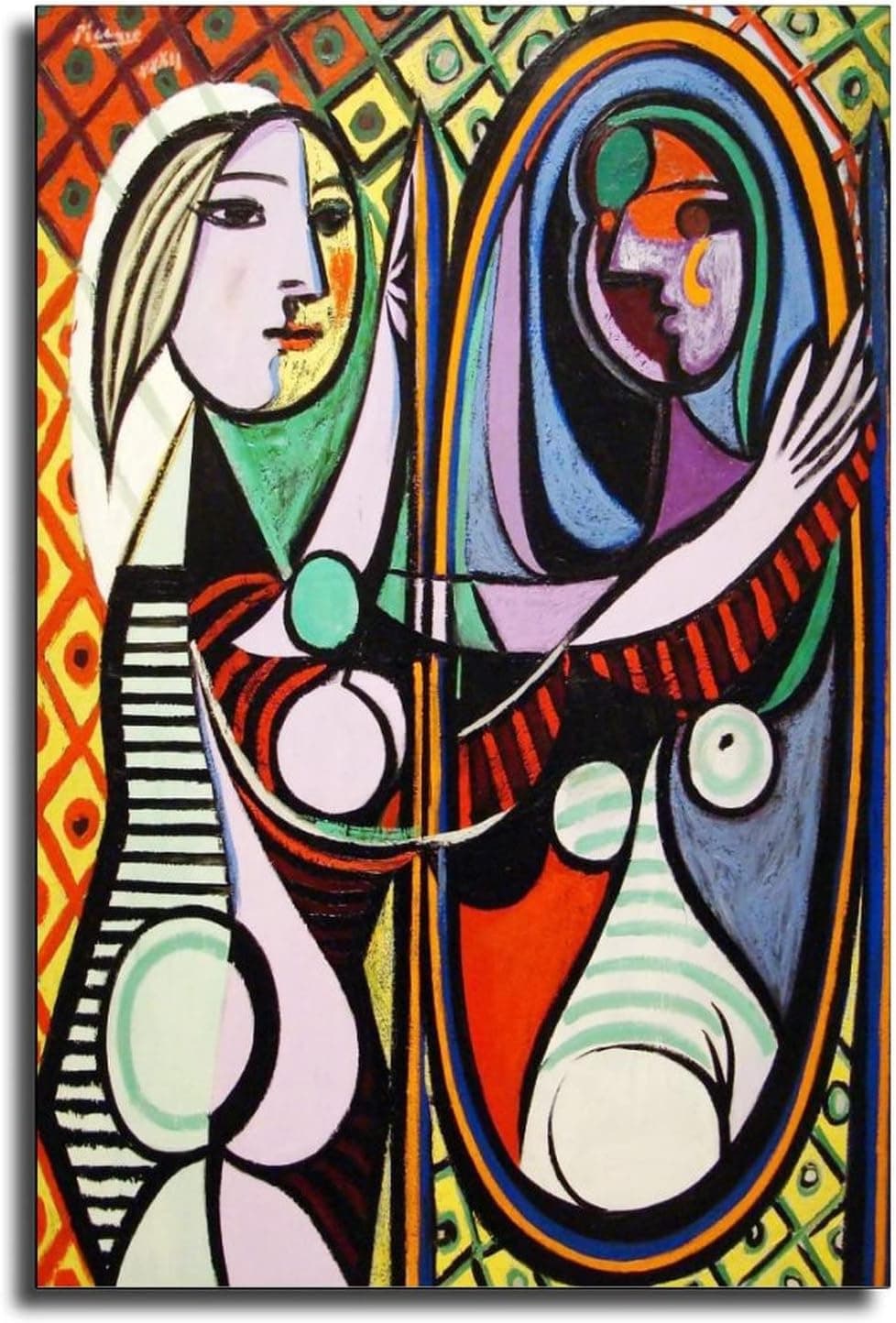 WallDeer Art Pablo Picasso Prints Canvas Poster Museum Art Abstract Painting Artwork Picture for Bedroom Without Frame (16x24inch,Girl Before A Mirror)
