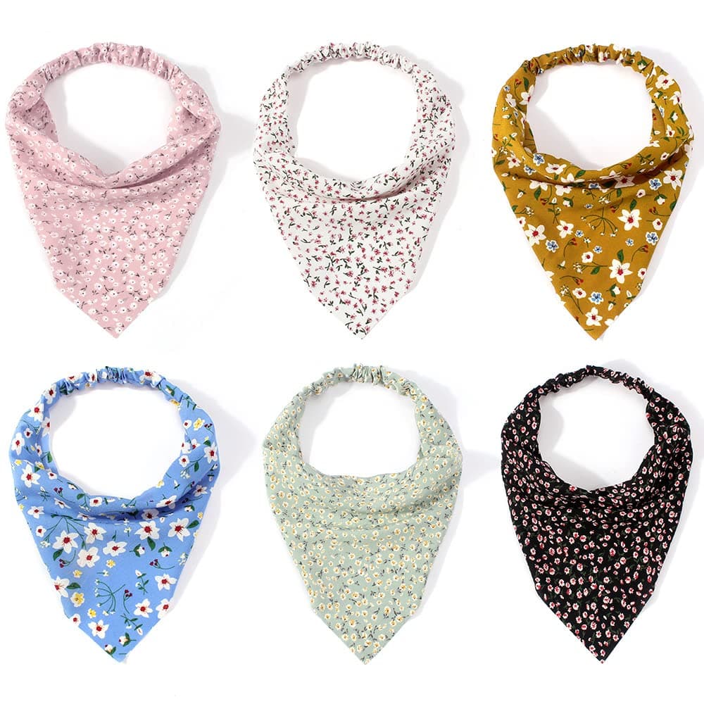Bandana Headbands for Women Head Scarf for Women Girls Ahoney 6 Pack Hair Bandanas Headband Chiffon Boho Elastic Headband with Clips Floal Cottagecore Accessories