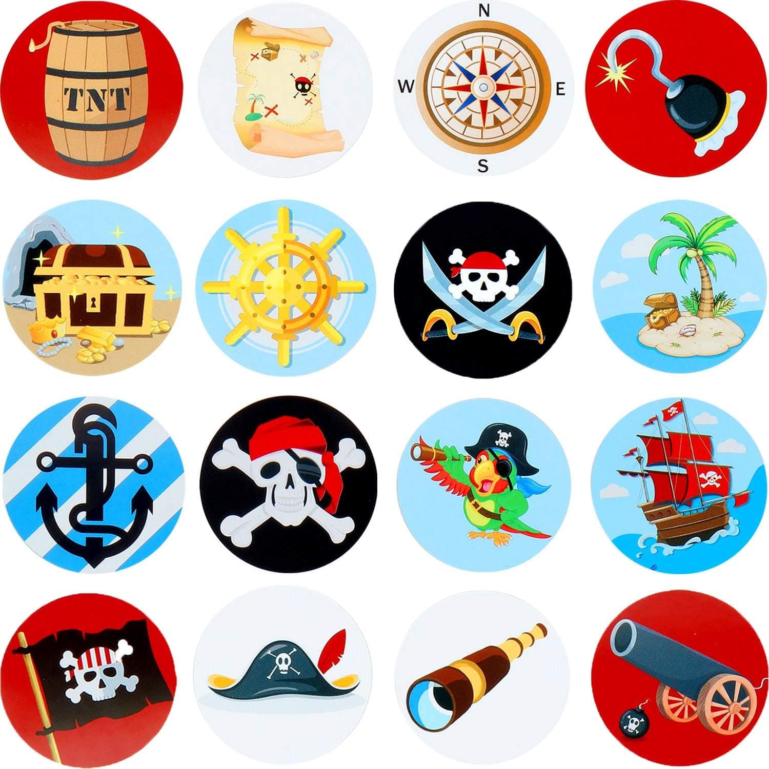 Hsei 500 Pieces Pirate Stickers Roll Assorted Pirate Theme Self-Adhesive Stickers for Kids Birthday Party Favor Decoration