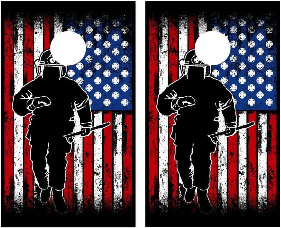 JS Artworks Firefighter Grunge American US Flag USA United States Cornhole Board Vinyl Decal Wrap Sticker Skin
