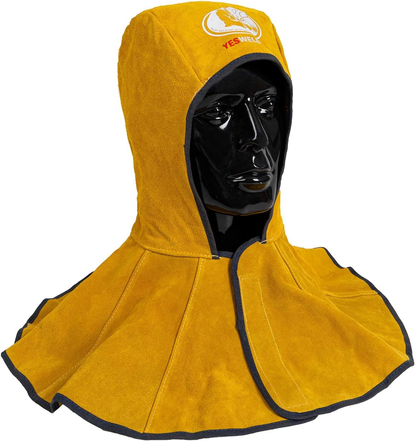 YESWELDER Golden Cowhide Split Leather Welding Hood with Neck Shoulder Drape - Welding Caps