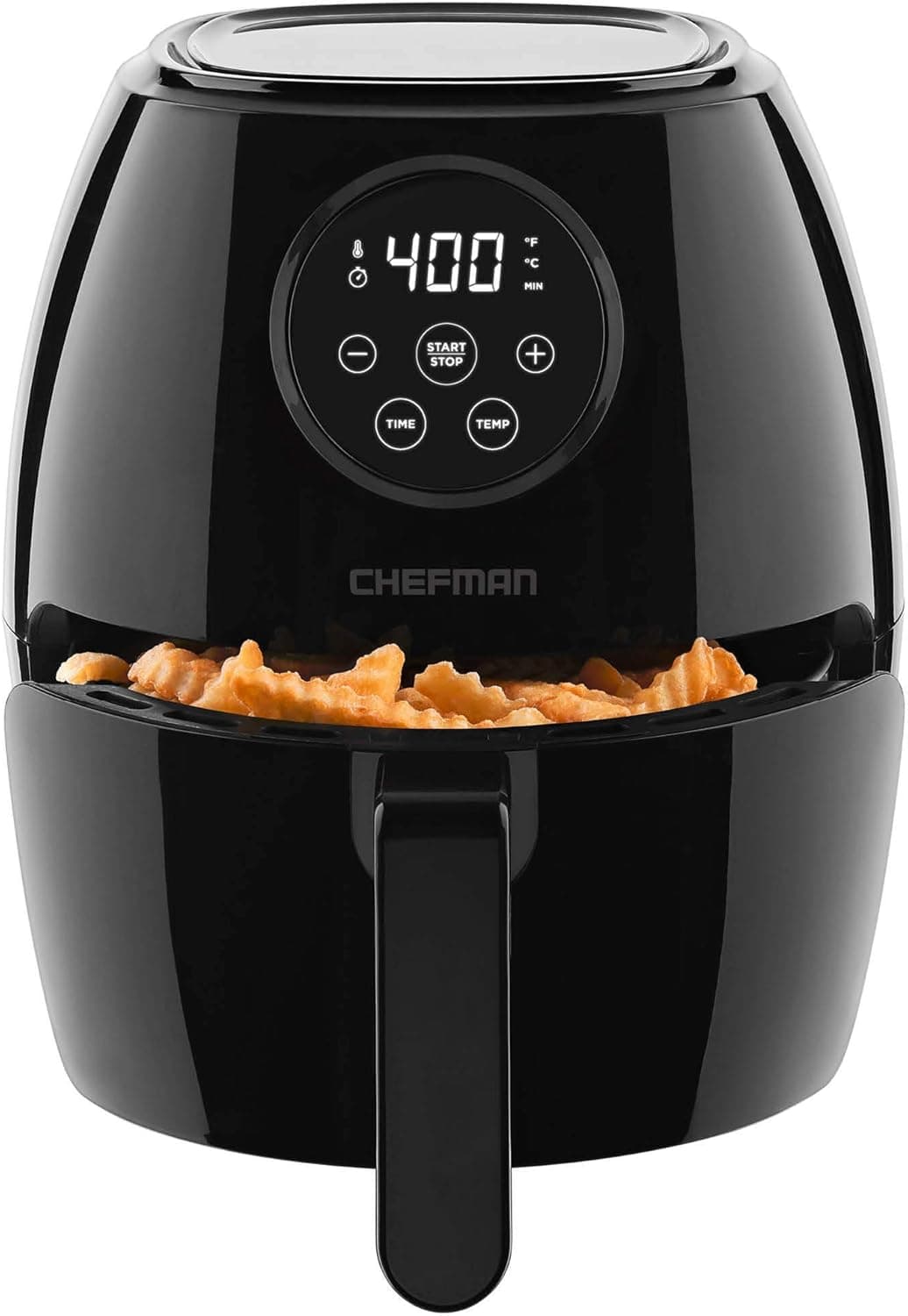 Chefman TurboFry 3.7 Quart Air Fryer Oven W/Digital Touch Screen, Cook W/Less Oil, Dishwasher-Safe Flat Basket, 60 Minute Timer, Auto Shutoff, BPA-Free, Glossy Black (Renewed)