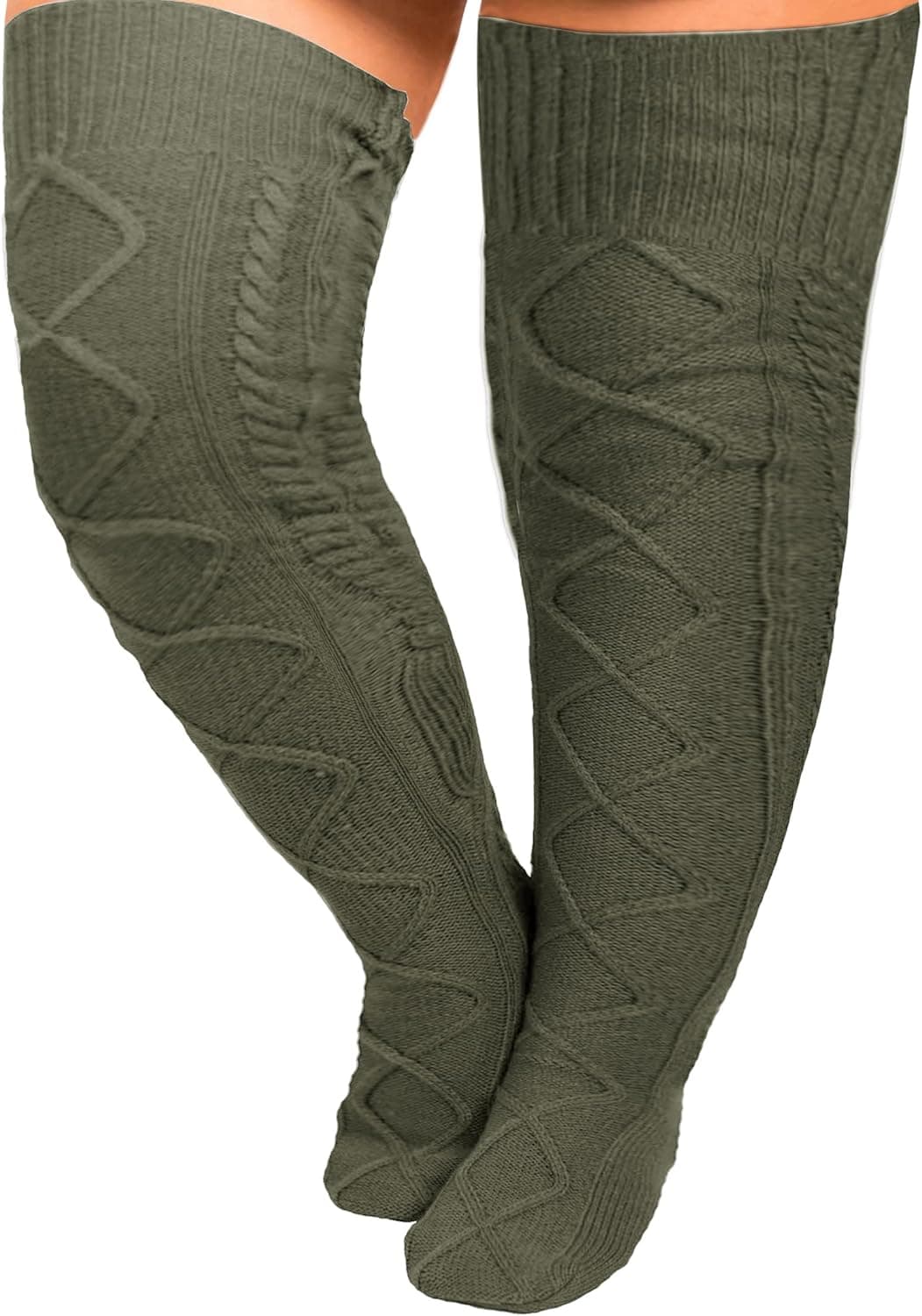 Floral Find Plus Size Womens Thigh High Socks Cable Knit Over Knee Winter Boot Socks Extra Long Leg Warmers Stocking