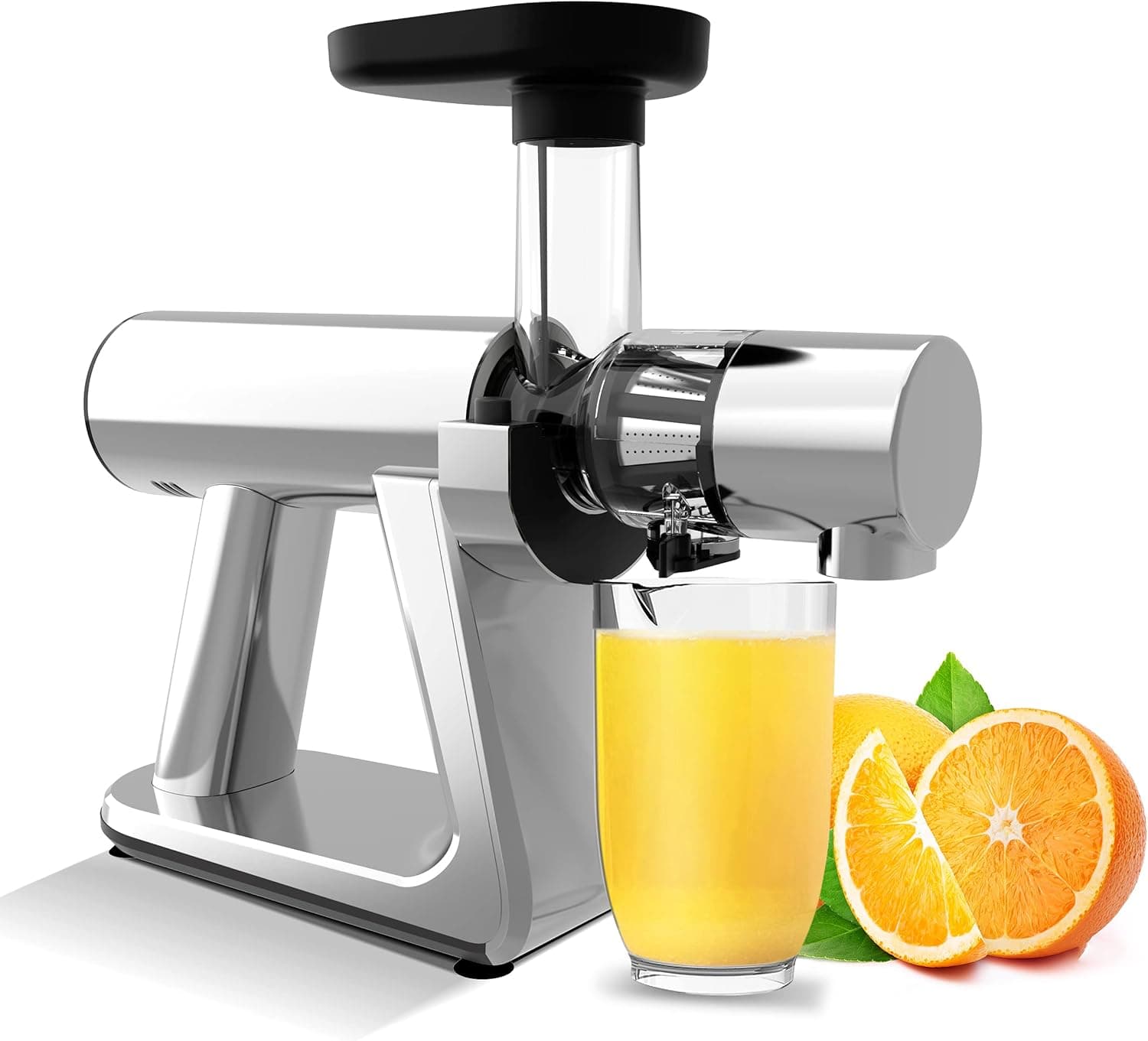 Juicer Machines, ZUUKOO Slow Masticating Juicer Cold Press Extractor with Quiet Motor & Reverse Function, Easy to Assemble and Clean, with Brush, Juice Recipes for Vegetables and Fruits (Silver)