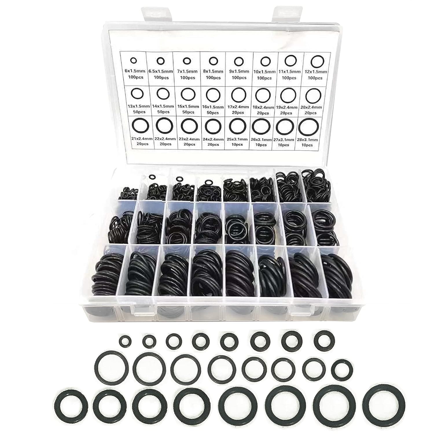 Boatsea 1200pcs Rubber O Ring Assortment Kits 24 Sizes Sealing Gasket Washer Made of Nitrile Rubber NBR for Automotive Repair, Plumbing and Faucet, Air or Gas Connections, Resist Oil and Heat O-Rings