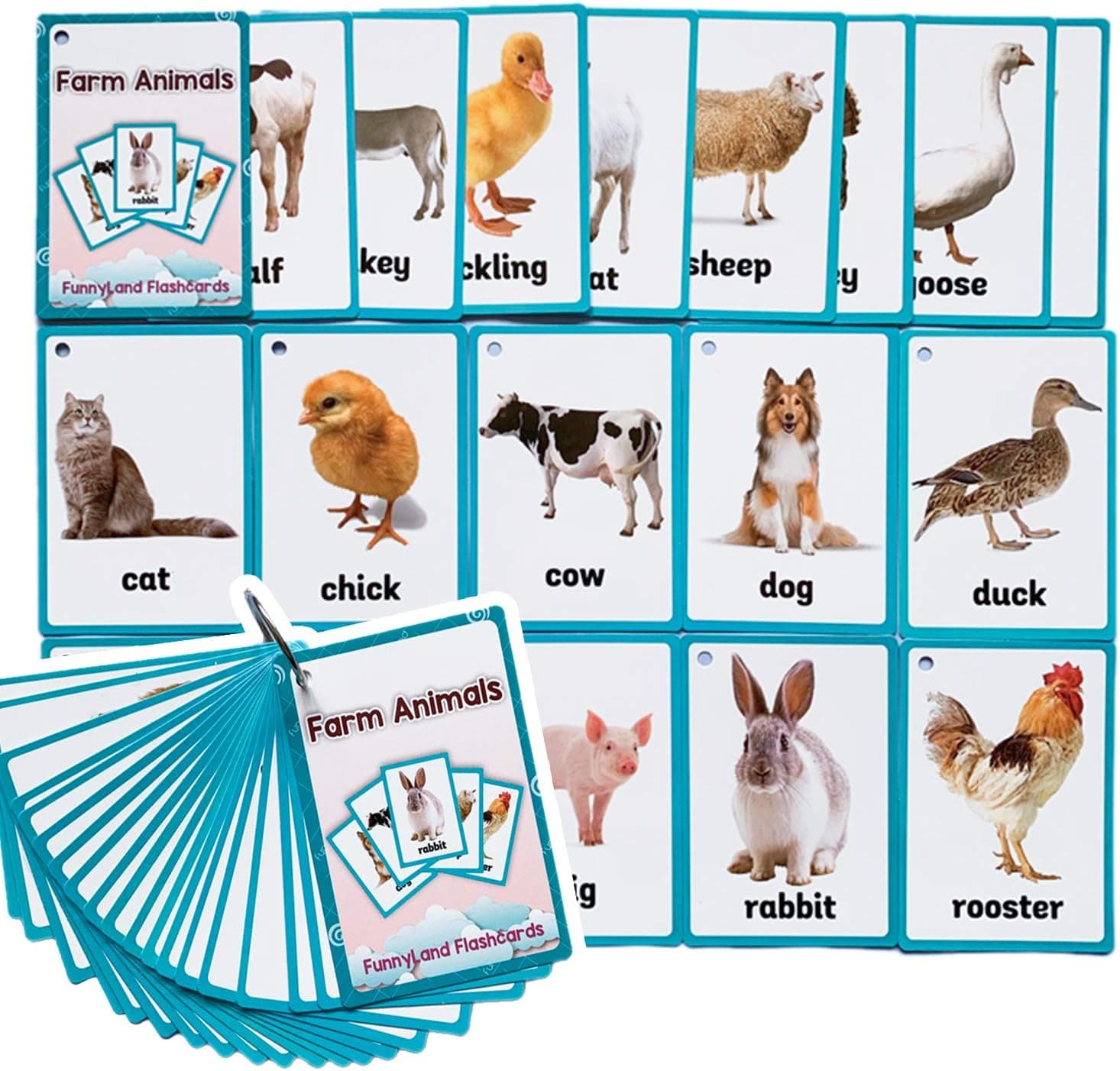 Richardy Lachilly 18PCS/Set Farm Animals Kids Gifts English Flash Cards Pocket Card Educational Learning Baby Toys for Children Pre-Kindergarten