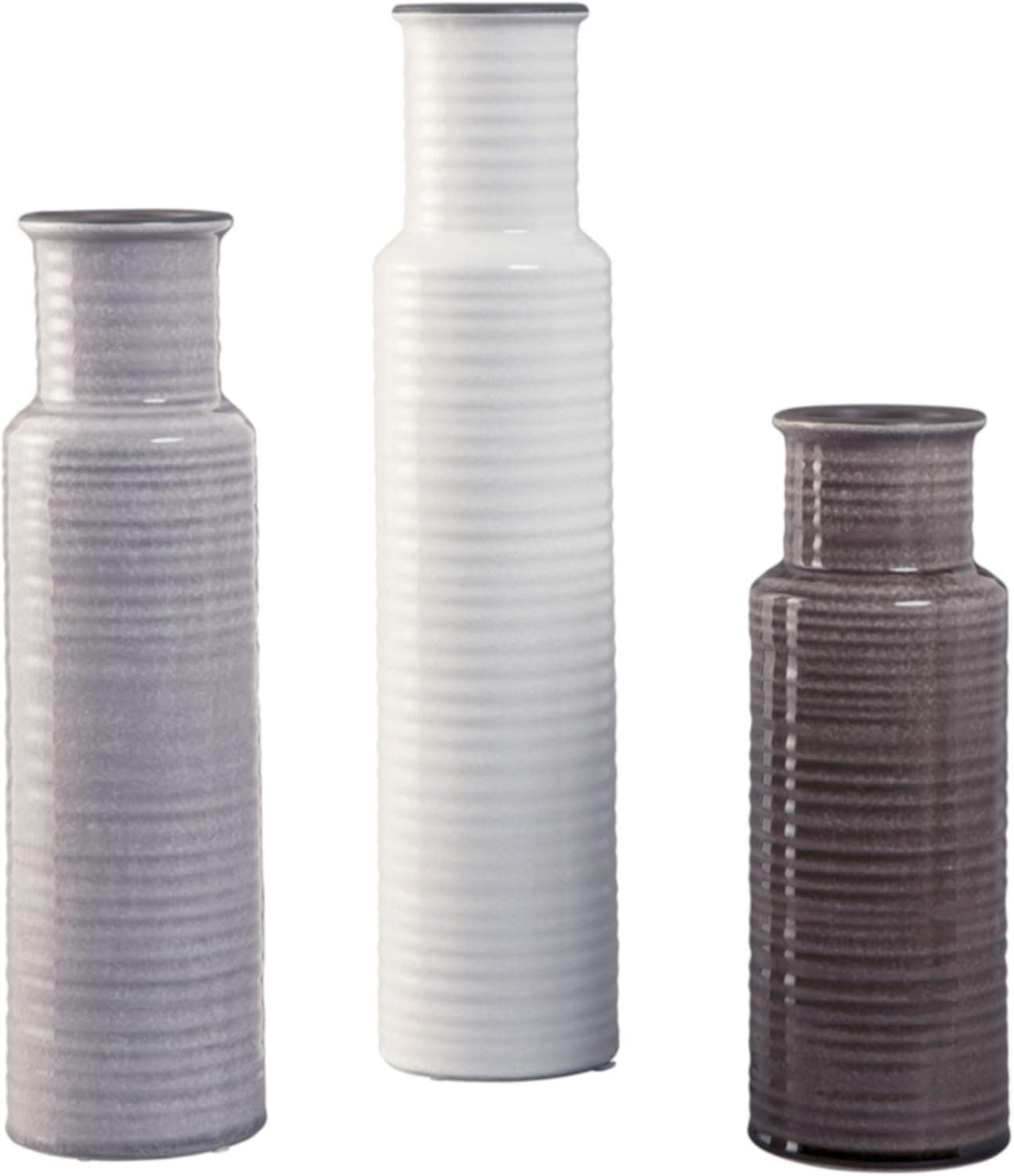 Signature Design by Ashley Marenda Ceramic 3 Decorative Vase Set, Gray & White