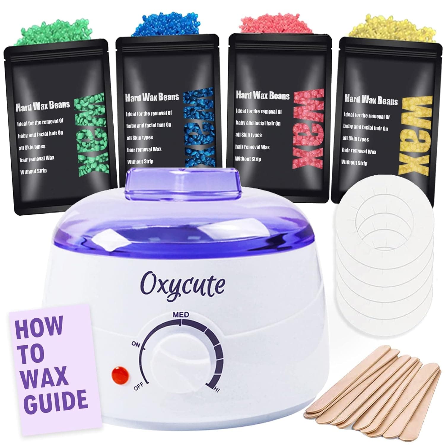 Waxing Kit for Women Men, Wax Warmer Hair Removal Kit with 4 Packs Hard Wax Beans, Painless Wax Melt Warmer with 10 Wax Applicator Sticks, At Home Waxing Kit for Sensitive Skin, Eyebrow, Armpit, Bikini, Brazilian