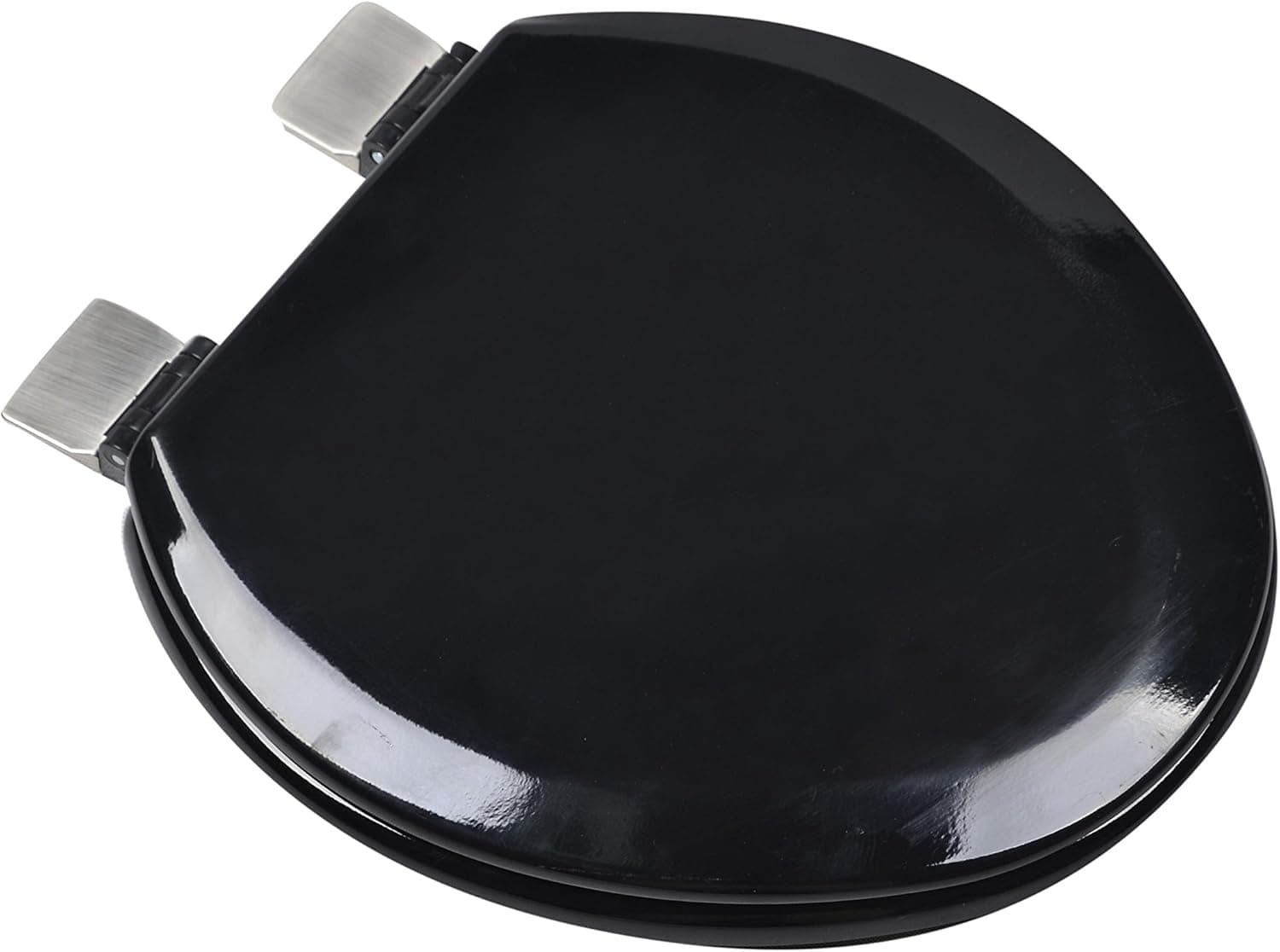 Bath Décor 1F1R5-90CH Premium Molded Wood Round Toilet Seat with Adjustable Decorative Chrome Hinge Caps & OSG, Black
