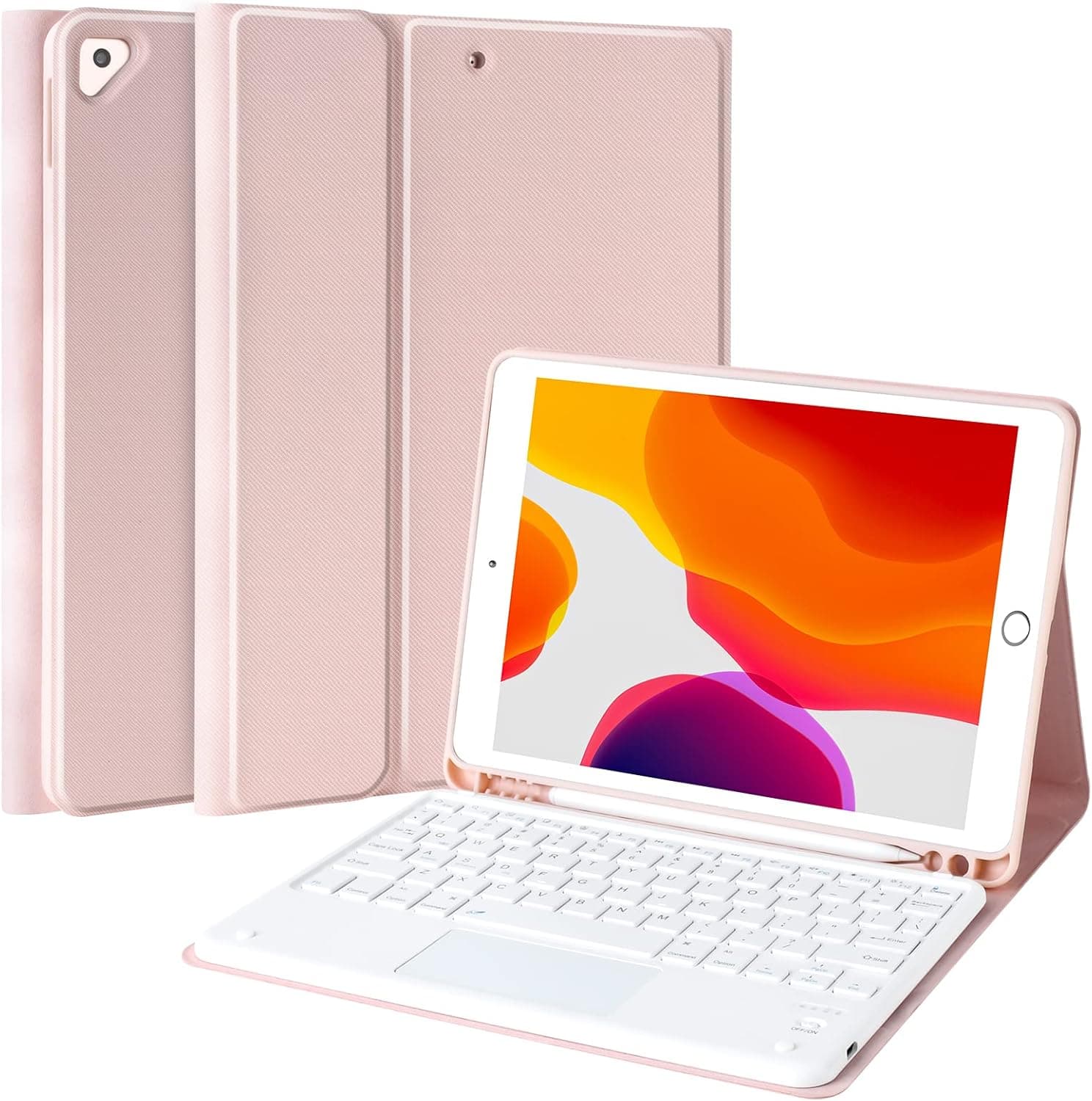 Touchpad Keyboard Case for iPad 10.2 2021 9th Generation/2020 8th Gen/2019 7th Gen, Detachable Wireless Keyboard Cover with Pencil Holder for New iPad 9th Gen/8th Gen/7th Gen, Air 3, Pro 10.5, Pink