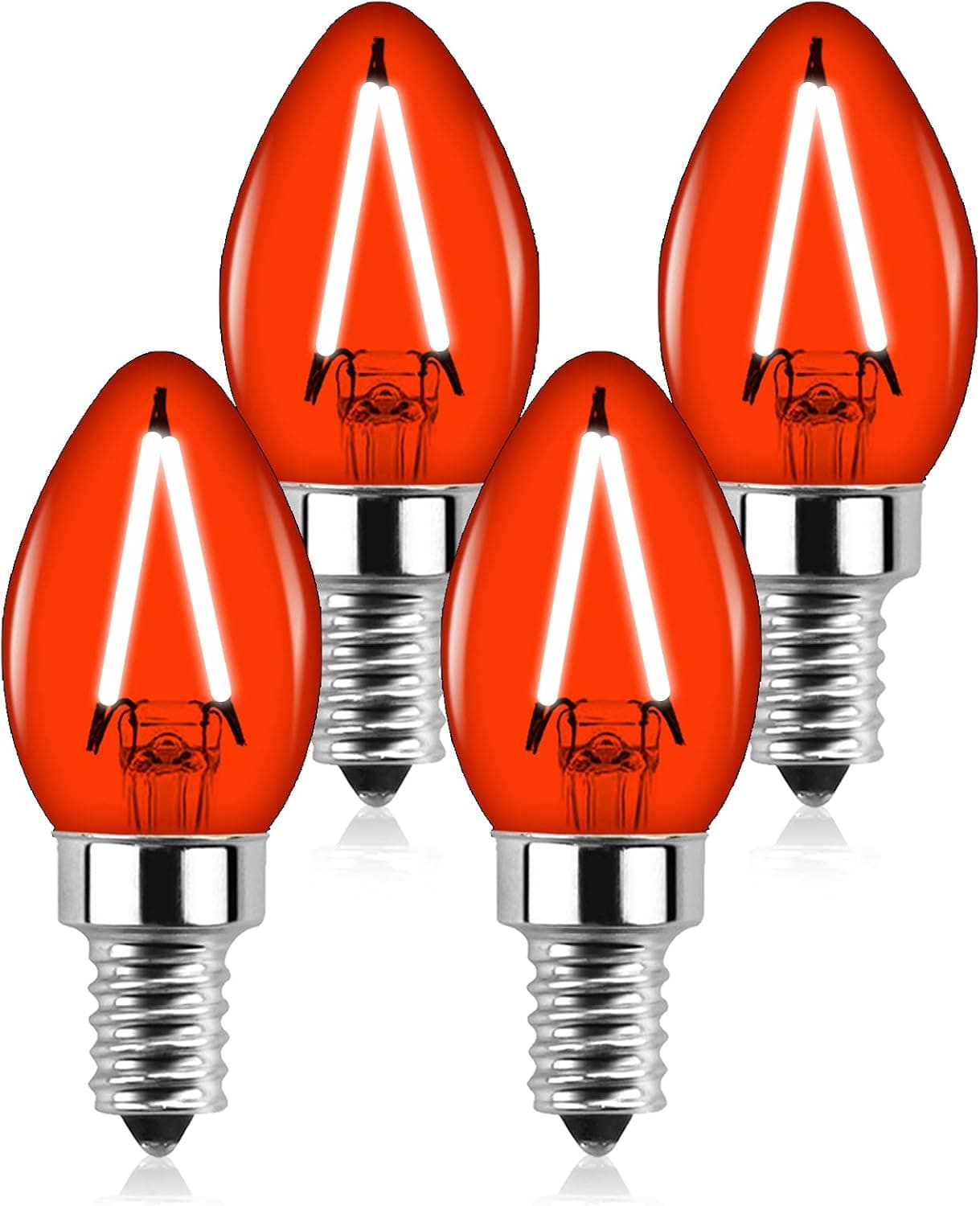 Lustaled C7 Red LED Bulb, Red Candelabra Light Bulbs Mini E12 Candle Base, 2W C7 Night Lights 20W Incandescent Equivalent for Holiday Christmas Home Chandeliers Decorative Lighting (Red, 4-Pack)