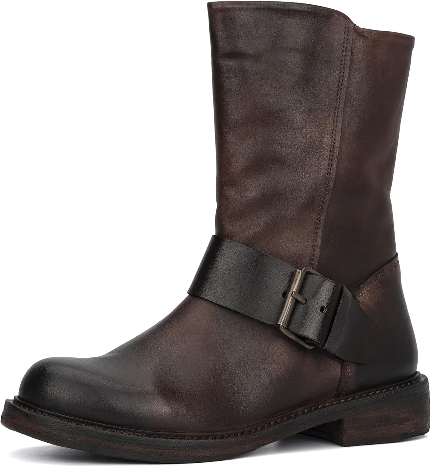 Vintage Foundry Co Womens Handmade Burnished Rugged Classy Elegant Ankle Chelsea Boots w Adjustable Buckled Bands Side Zip | Laces, Chunky Heels Victorian Combat Biker Engineer Western Goth Comic Con