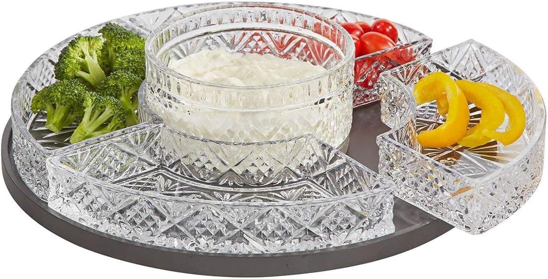 Elegant Crystal Lazy Susan, Beautiful Revolving Appetizer Display, Serving, Chip and Dip Set, Party