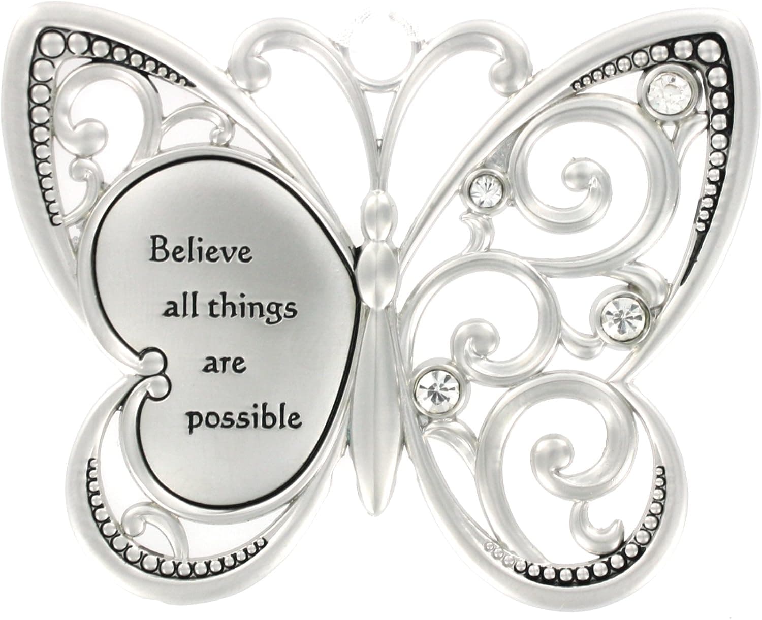 Ganz Believe All Things are Possible Butterfly Silver & Crystal Filigree Ornament