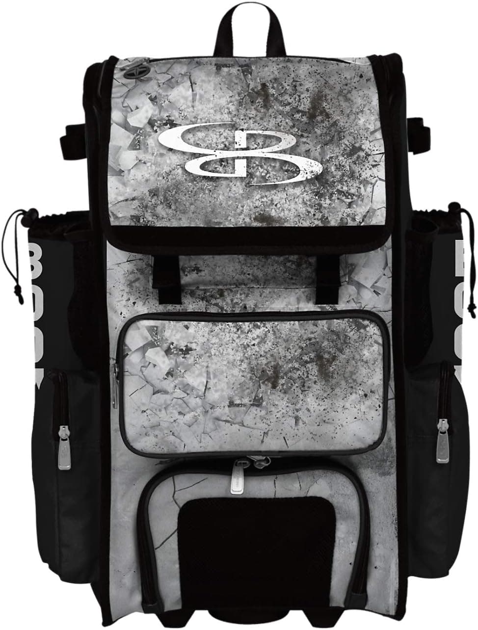 Boombah Superpack Hybrid Rolling Bat Bag - Crusher Black/Gray/White - Wheeled & Backpack Version