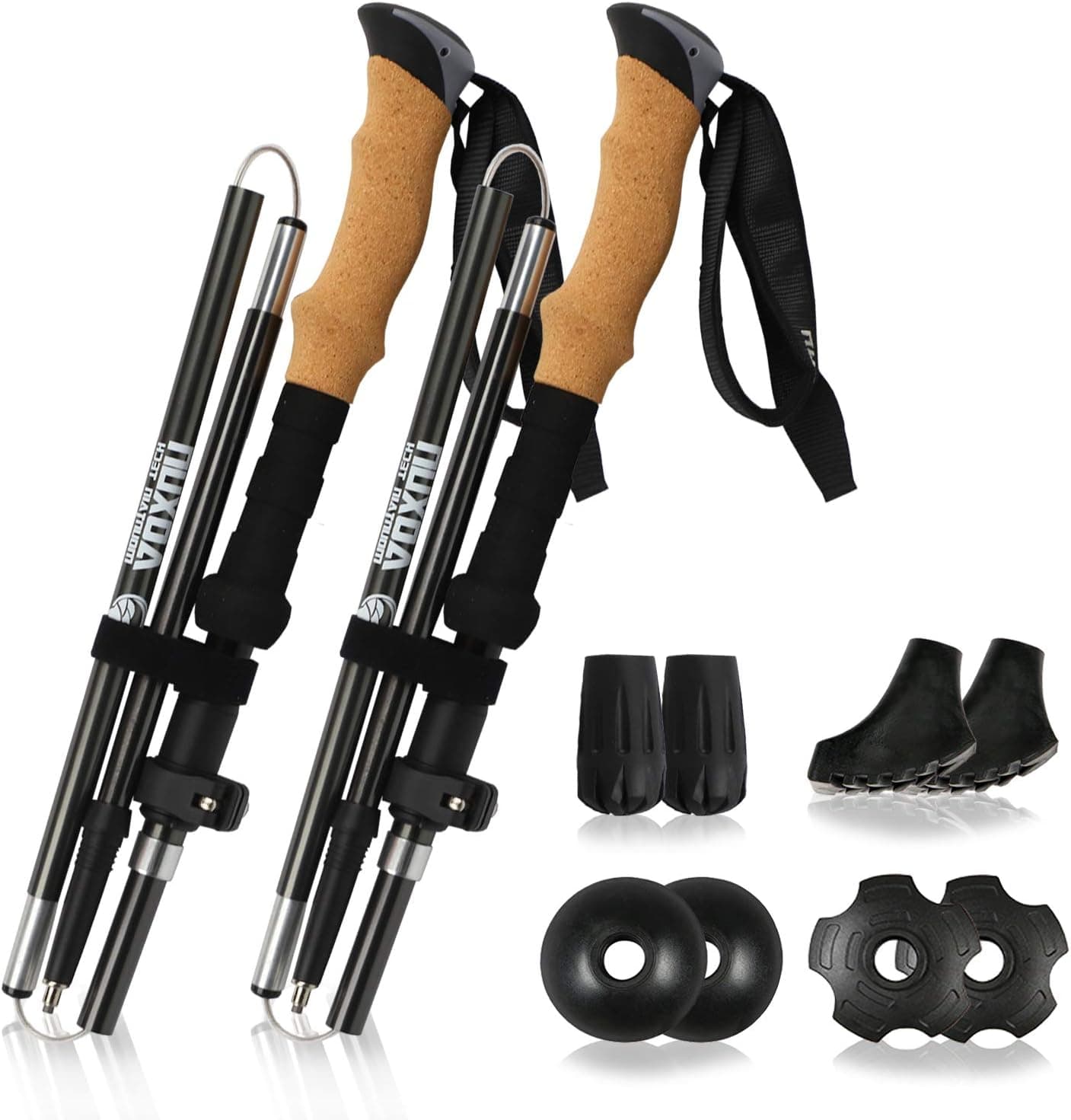 Aoxun Hiking Poles Foldable - Walking Poles - Trekking Poles - Nordic Walking Poles, Hiking Poles Suitable for Men, Women and Children - Cork Handle