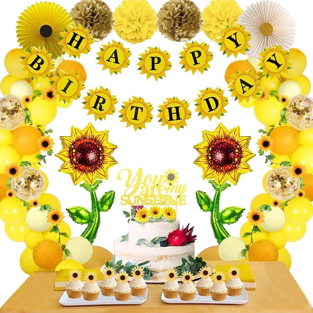 Sunflower Birthday Party Supplies-Sunflower Balloon Garland Kit，Sunflower Banner, Artificial Sunflower Garland, Sunflower Foil Balloon,for Children's Party,Baby Shower,Celebration