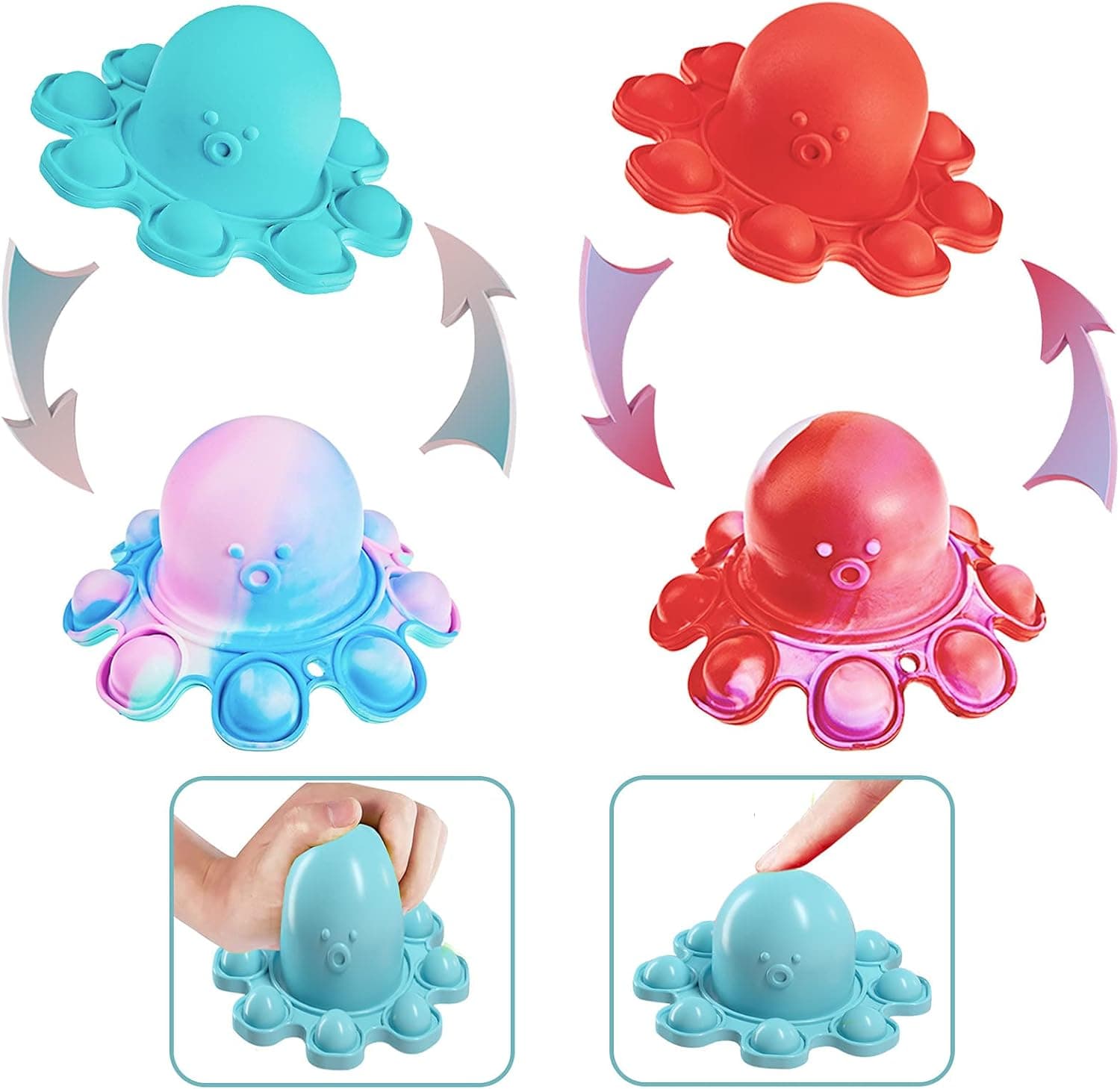 Wirpopit Octopus Pop It Fidget Toy, 2 Pack Push Pop Reversible Silicone Bubble Fidget Sensory Toy, Handheld Mini Fidget Keychain Toy Stress Relief Toys for Kids and Adults