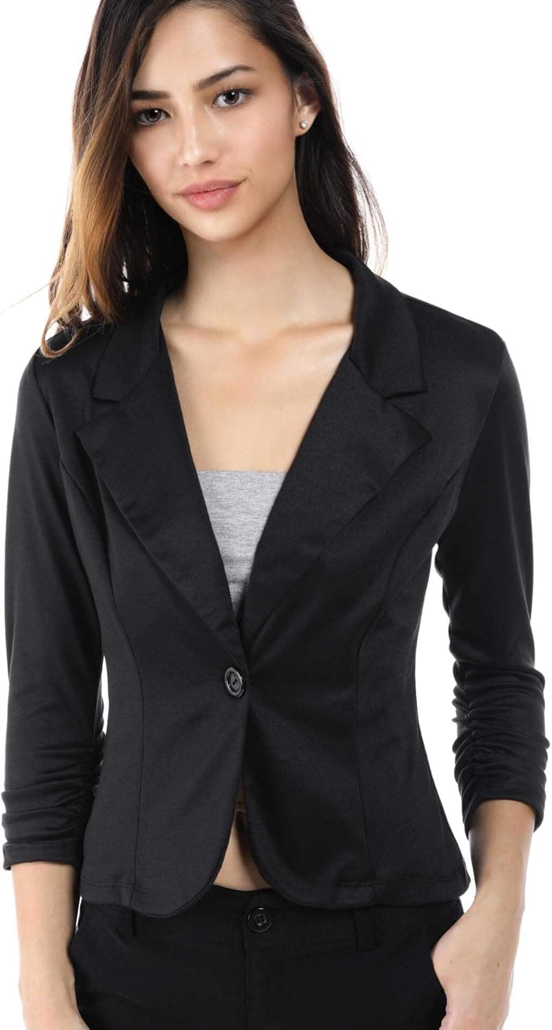 Women's Slim Fit One Button Office Knit Blazer Jacket,Made in USA Except for Striped Jacket (Small-3XL)