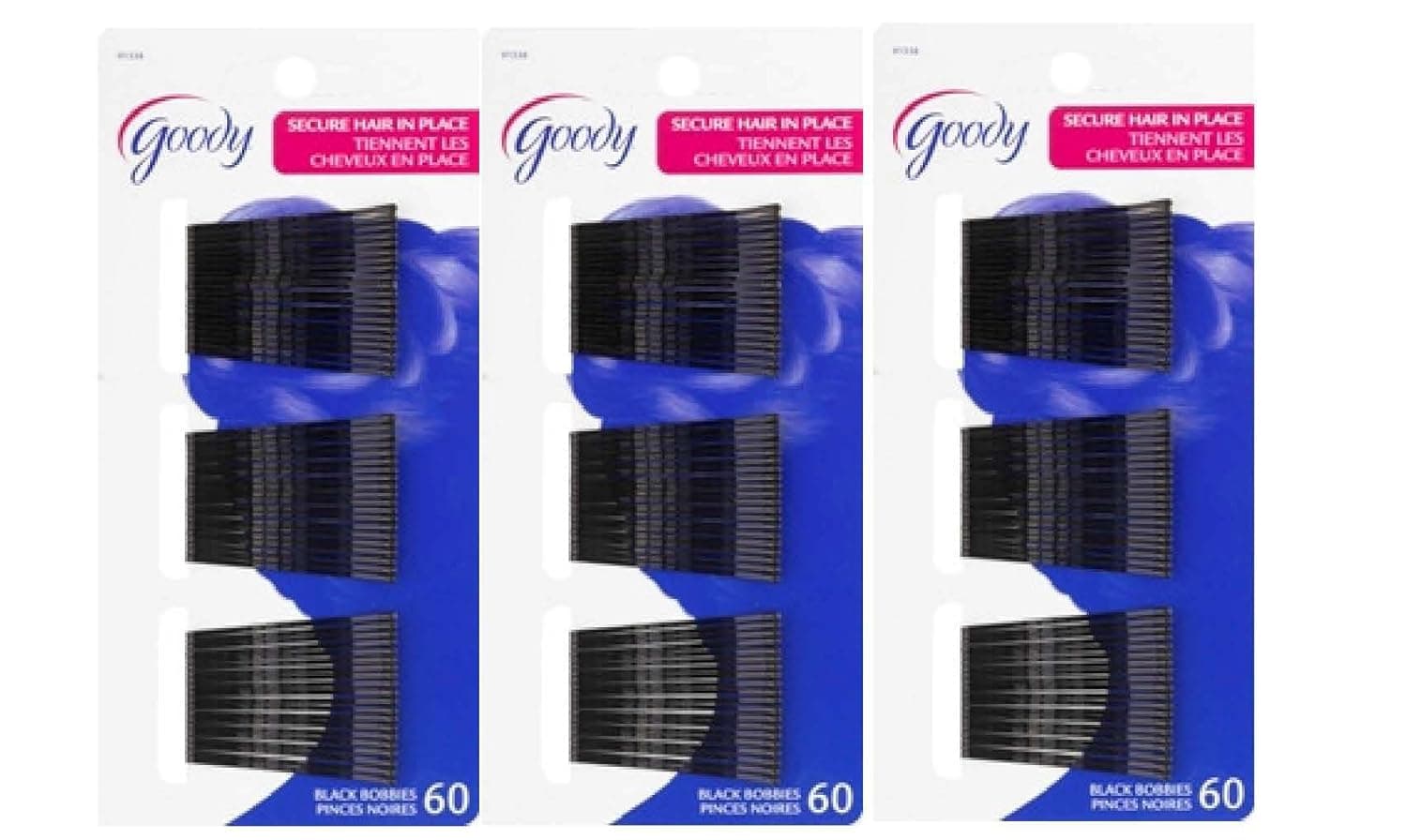 Goody - Bobby Pins 2", For Women and Girls, Black - 3 Pack of 60 Pins