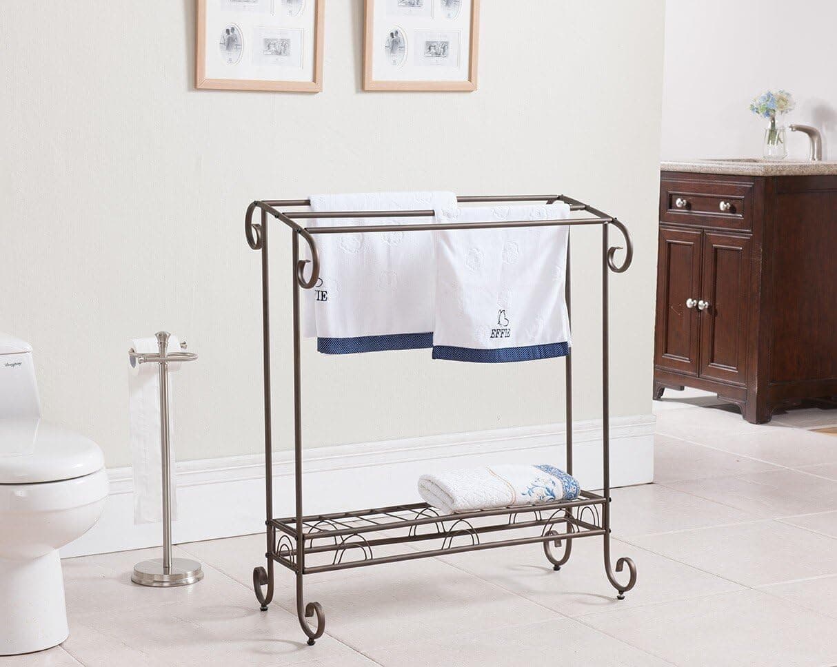 Kings Brand Pewter Finish Free Standing Quilt Towel Rack Stand with Shelf