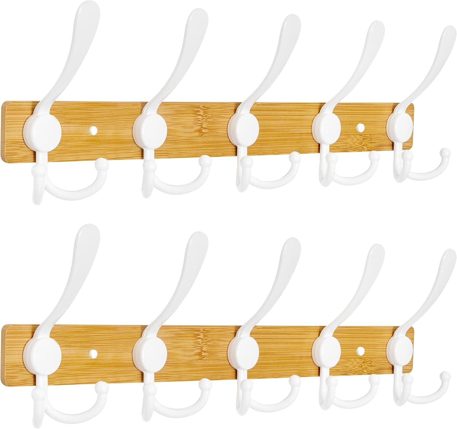 VASGOR 2pcs Bamboo Heavy Duty Wall Mount Coat Hook, Stainless Steel Wall Mounted Rack Hooks for Coats, Towels and Hats (White)