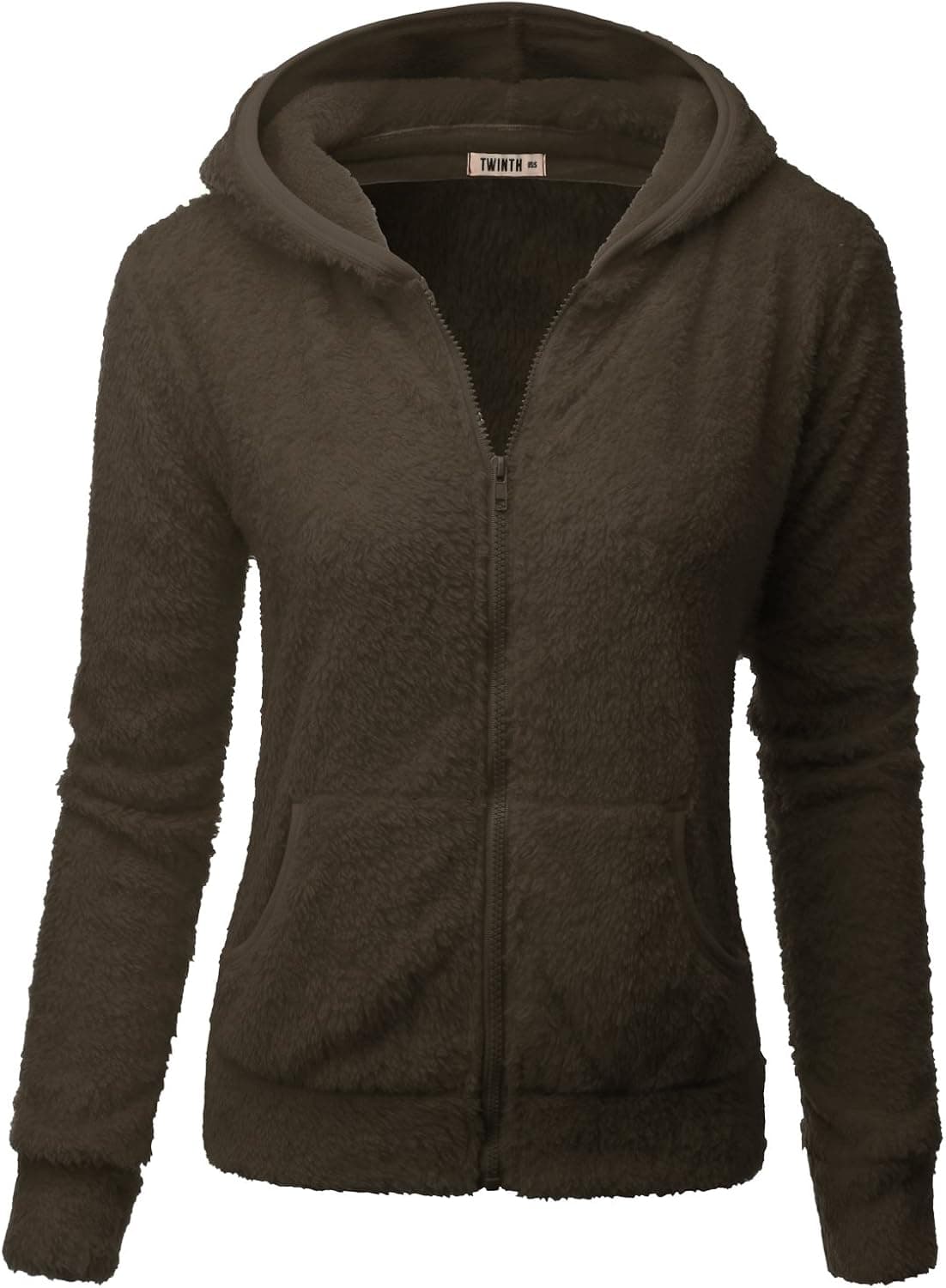 Doublju Womens Soft Fabric Plush 3/4 Sleeve Hooded Jacket Mocha,M