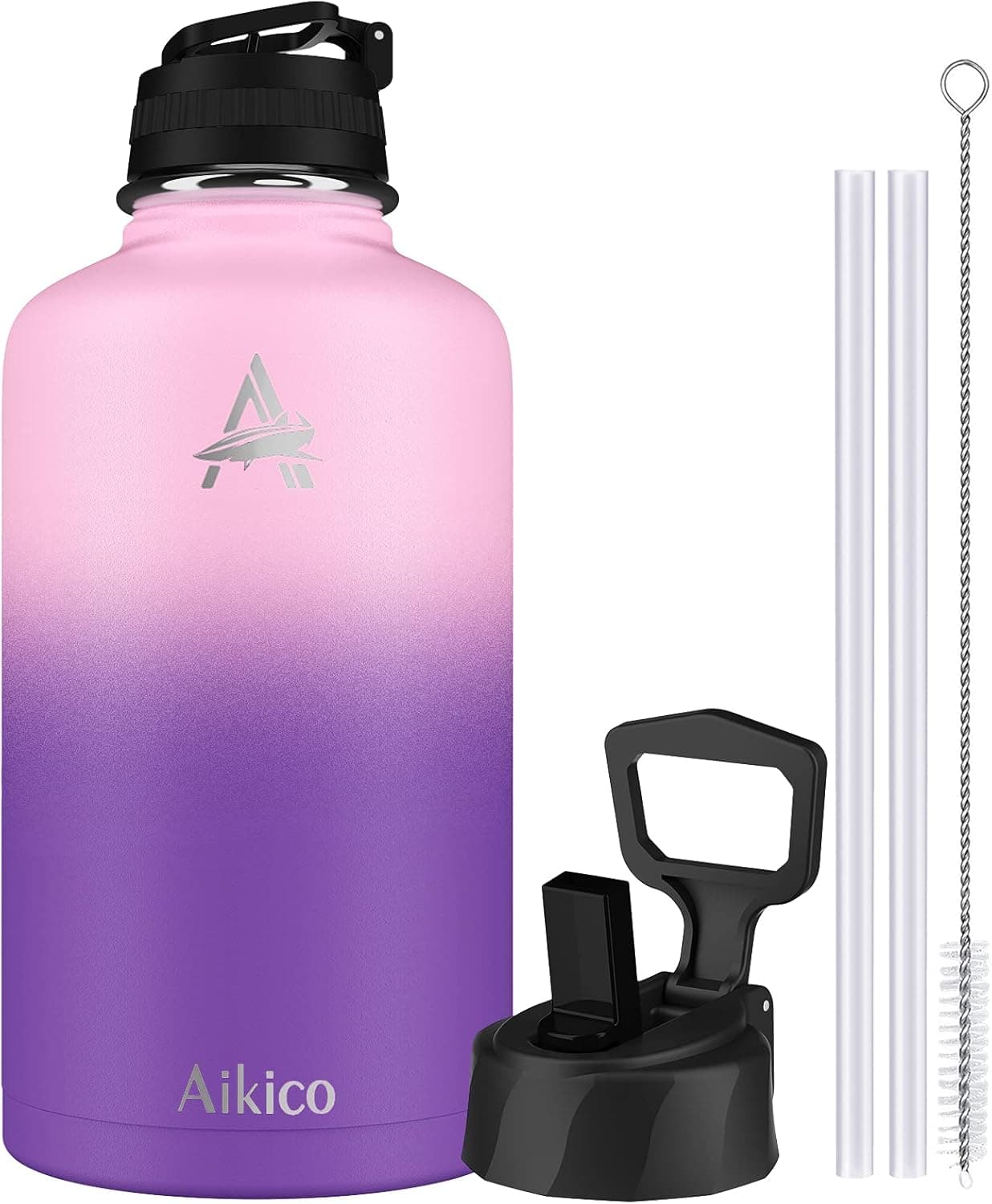 64oz Sports Water Bottle, Aikico Stainless Steel Water Bottle with Straw Lid, Double Vacuum Insulated Thermos Mug, Reusable Wide Mouth Flask Thermos for Hot and Cold Drinks(Love-hate)