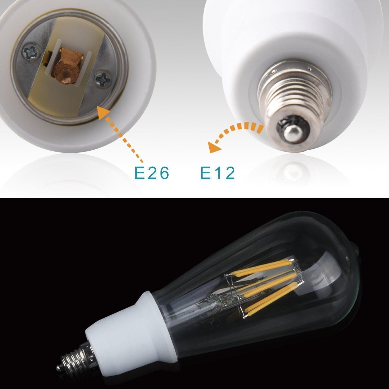 (5pcs) Yi Lighting - Candelabra Screw to Medium Screw Standard Bulb Base Socket Reducer Adapter Converter (E12 to E26/E27 Adapter) Used for LED and CFL lights, (Not for Incandescent light bulbs)