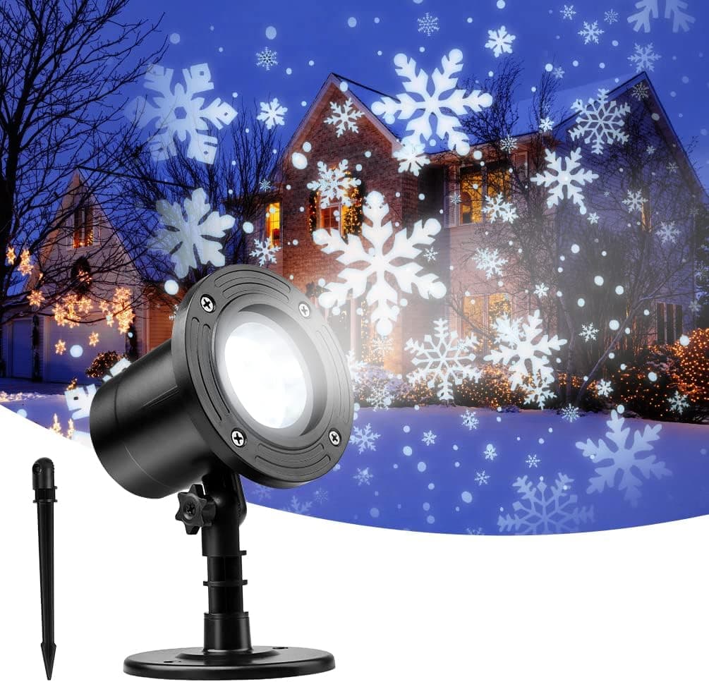 LED Christmas Lights Projector Outdoor - Snowflake Rotating White Snow Snowfall Night Light Projector Waterproof for Wedding Party Garden Landscape Lighting Xmas Gift Halloween New Year Holiday