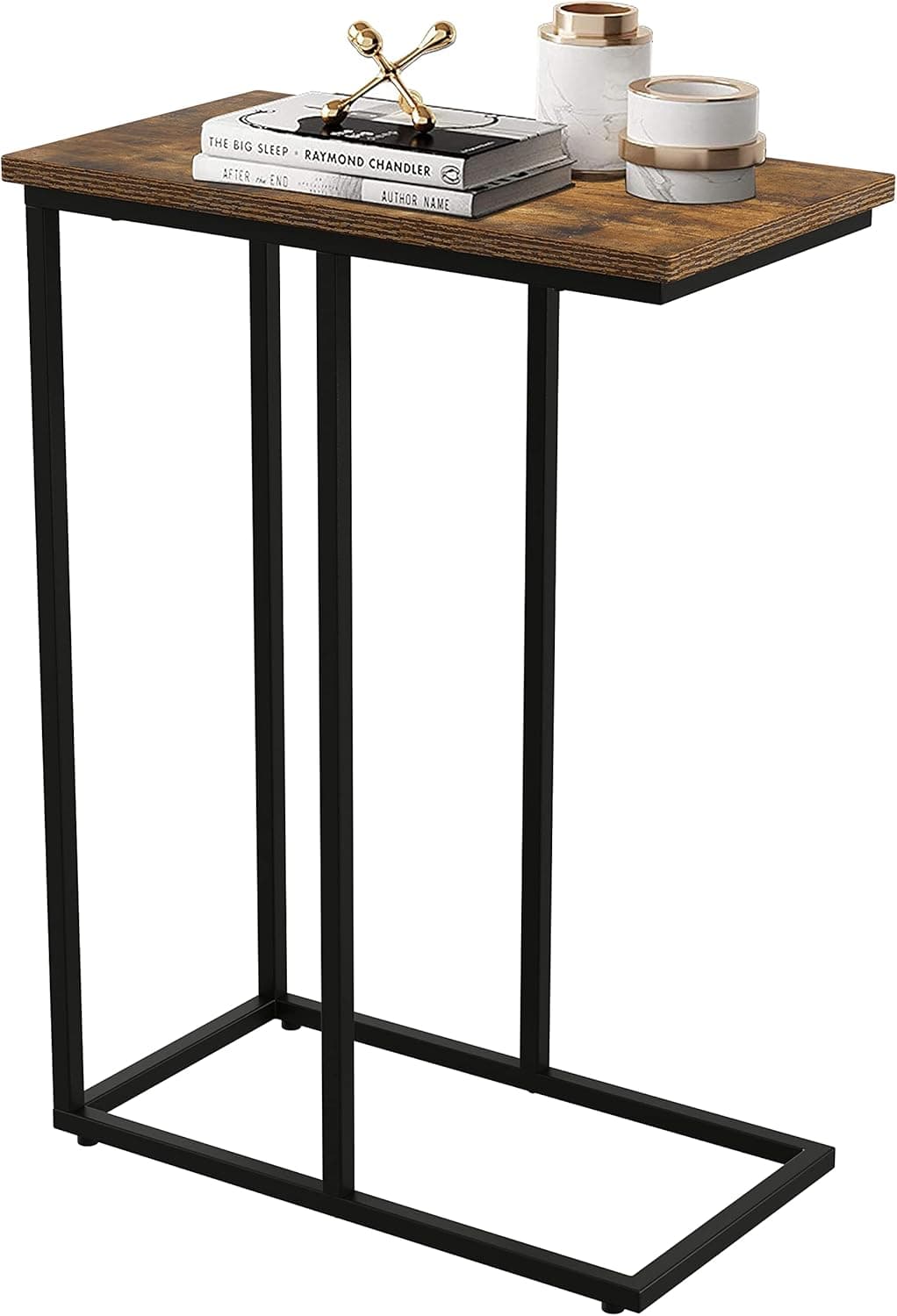 Gadroad Industrial Side Table,C Shaped End Table with Stable Metal Frame, Sofa Table for Coffee Snack Laptop for Couch and Bedside, Easy Assembly,Rustic Brown