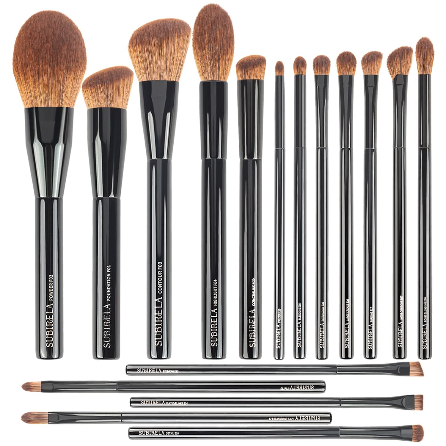 Makeup Brushes, 17Pcs Makeup Brush Set Professional Premium Synthetic Powder Foundation Contour Highlight Concealer Eyeshadow Blending Eyebrow Brush Set, Labeled Make Up Brushes, Black