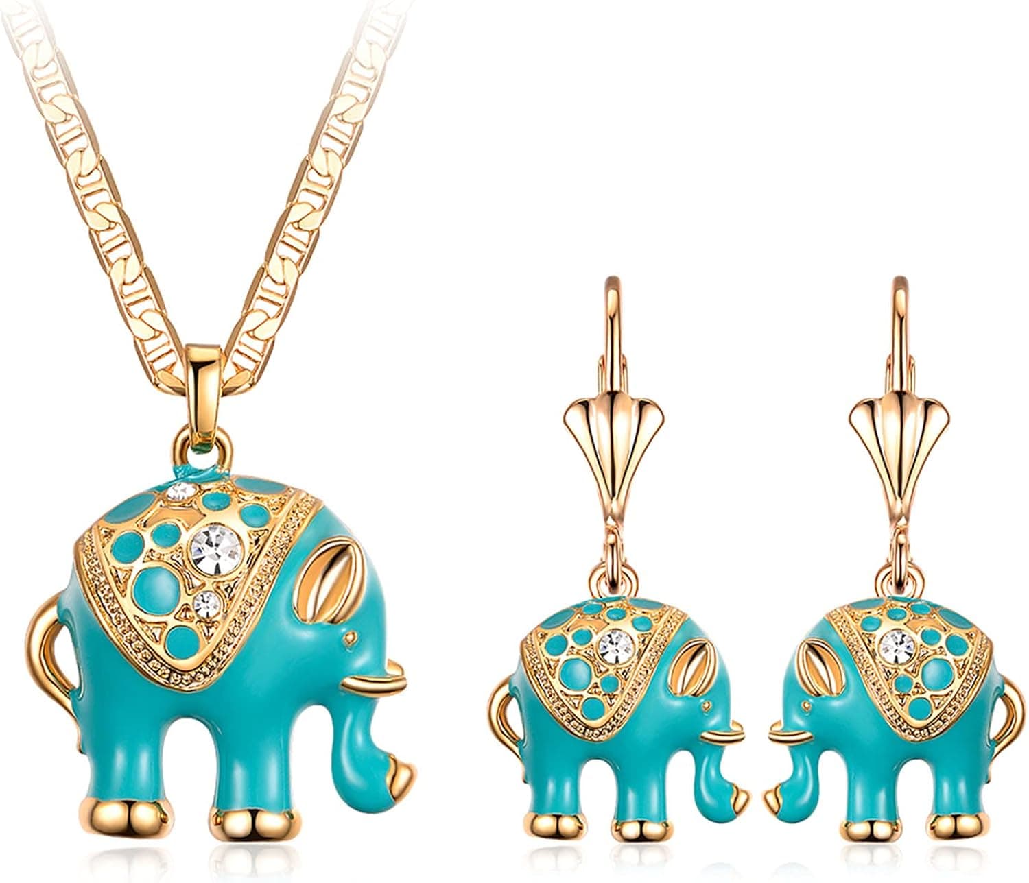 Barzel 18K Gold Plated Elephant Necklace & Earrings Set - Made In Brazil
