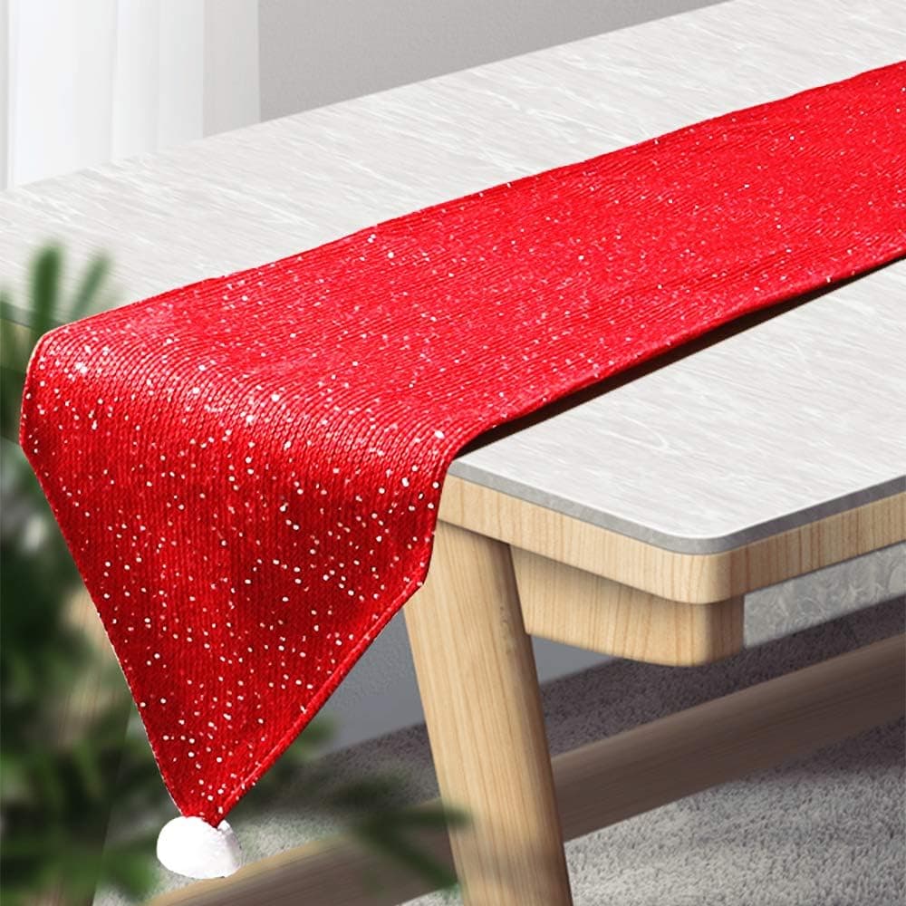 Outkitkit Sequin Christmas Table Runner, Knitted with Sequin & Non-Woven Fabric, Reversible Table Decoration for Christmas and Theme Party, 14x90-Inch